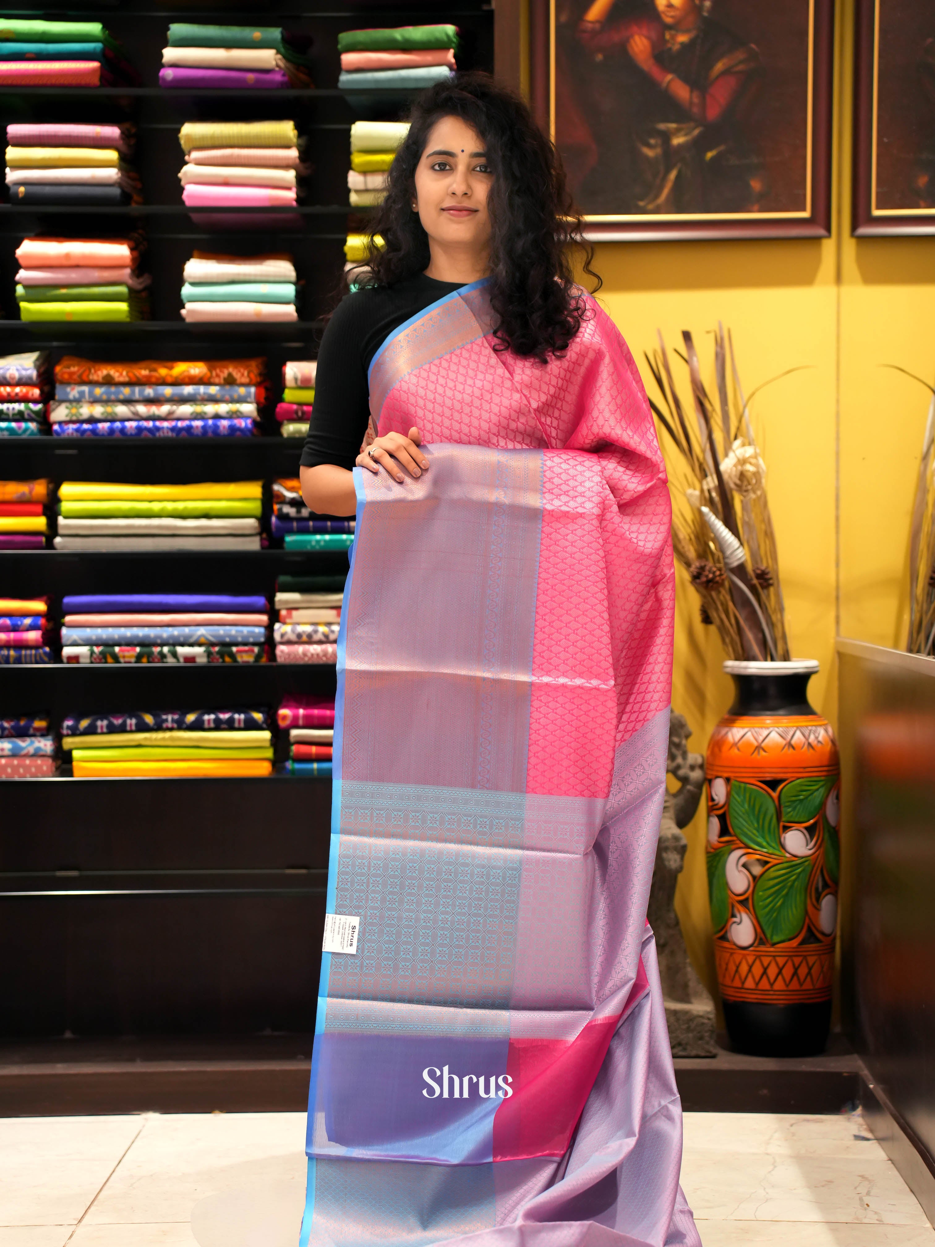 Pink & Blue - Tanchoi Saree