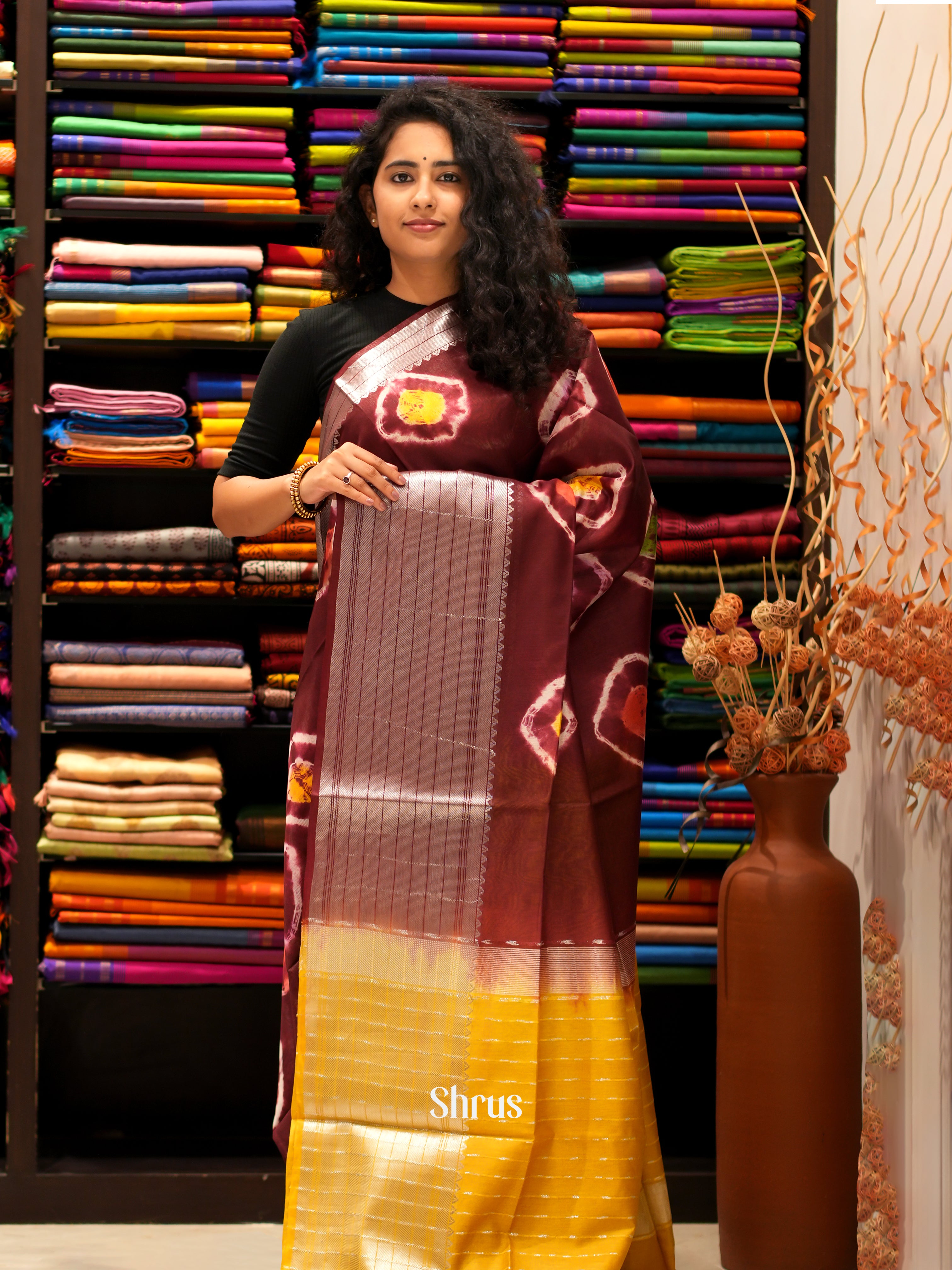 Brown & Mustard - Shibori Saree