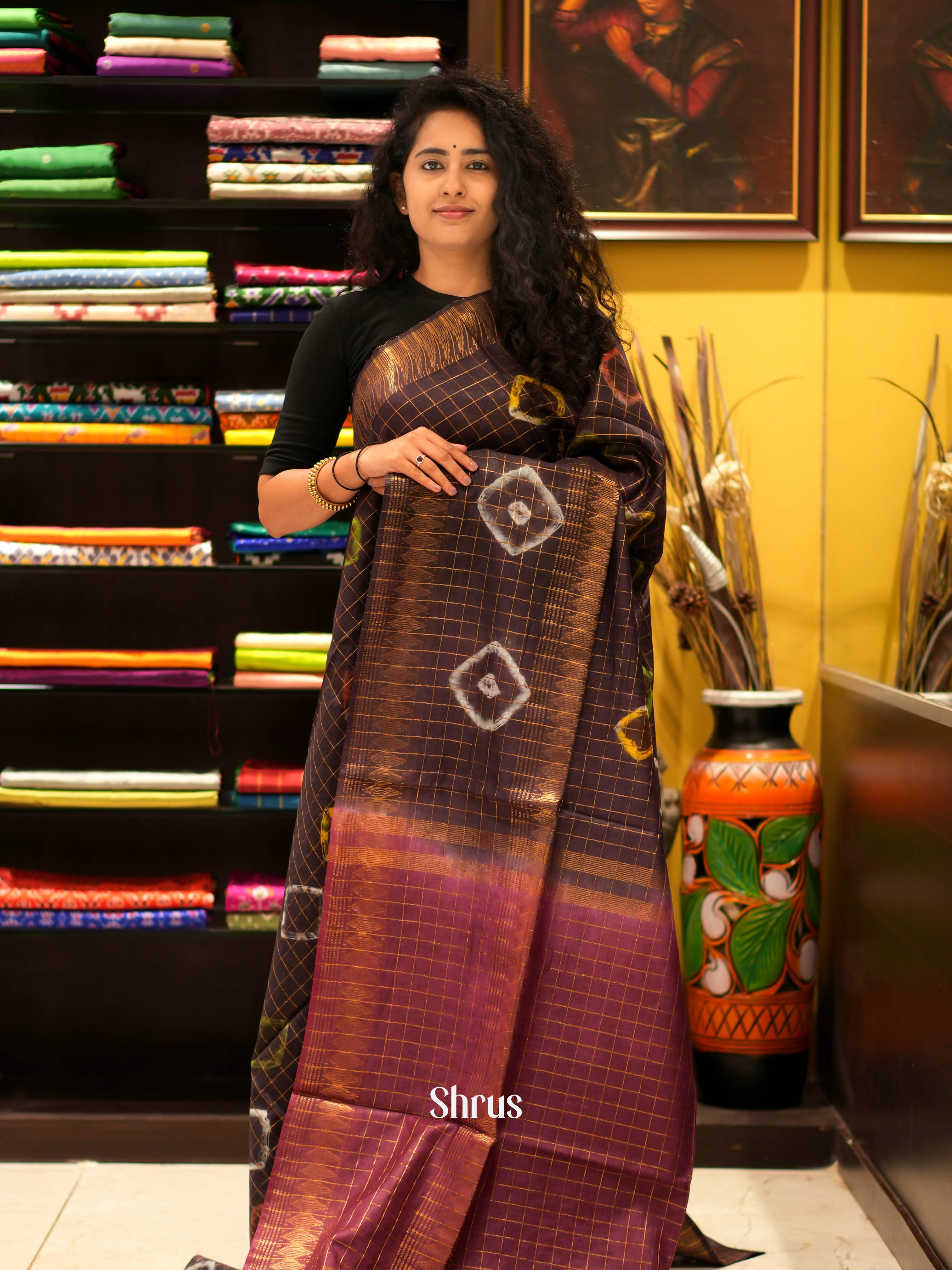 Dark Brown & Brown - Shibori Saree