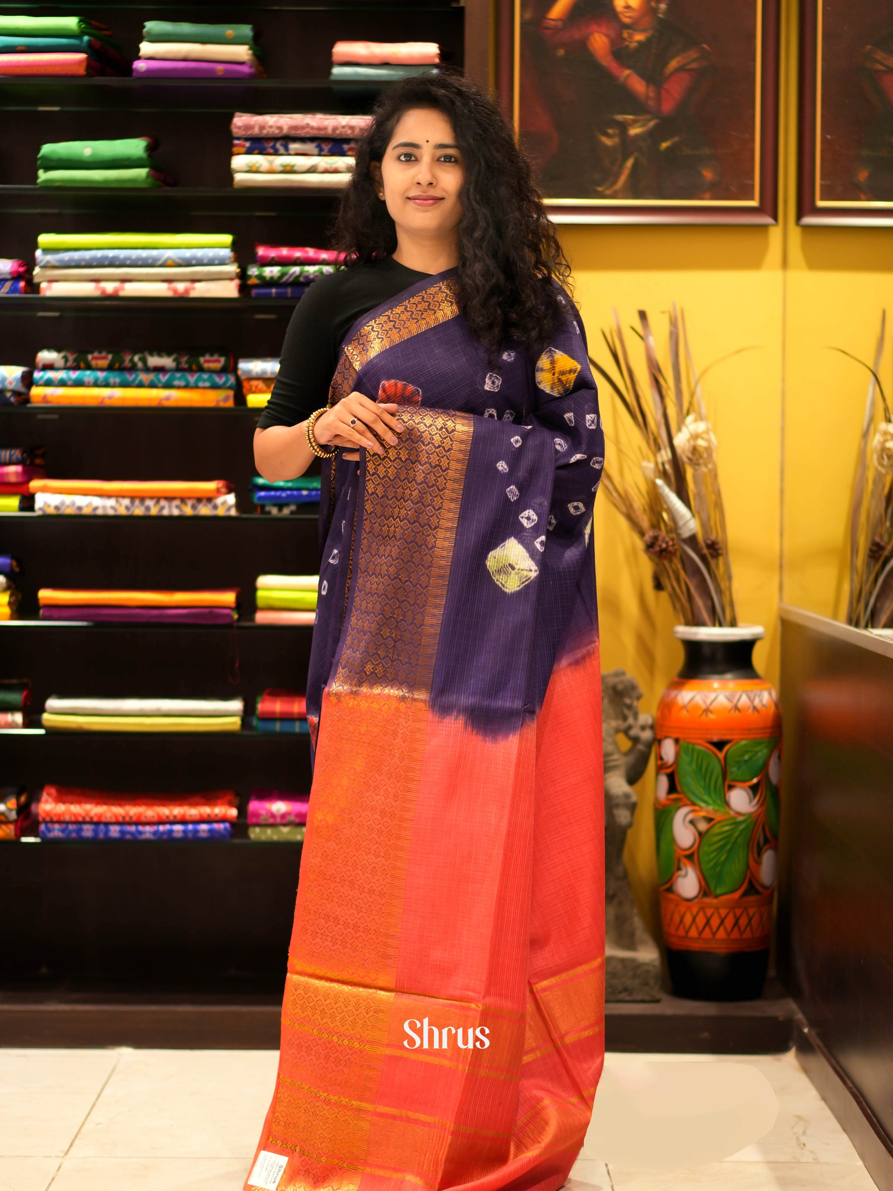 Violet & Red - Shibori Saree