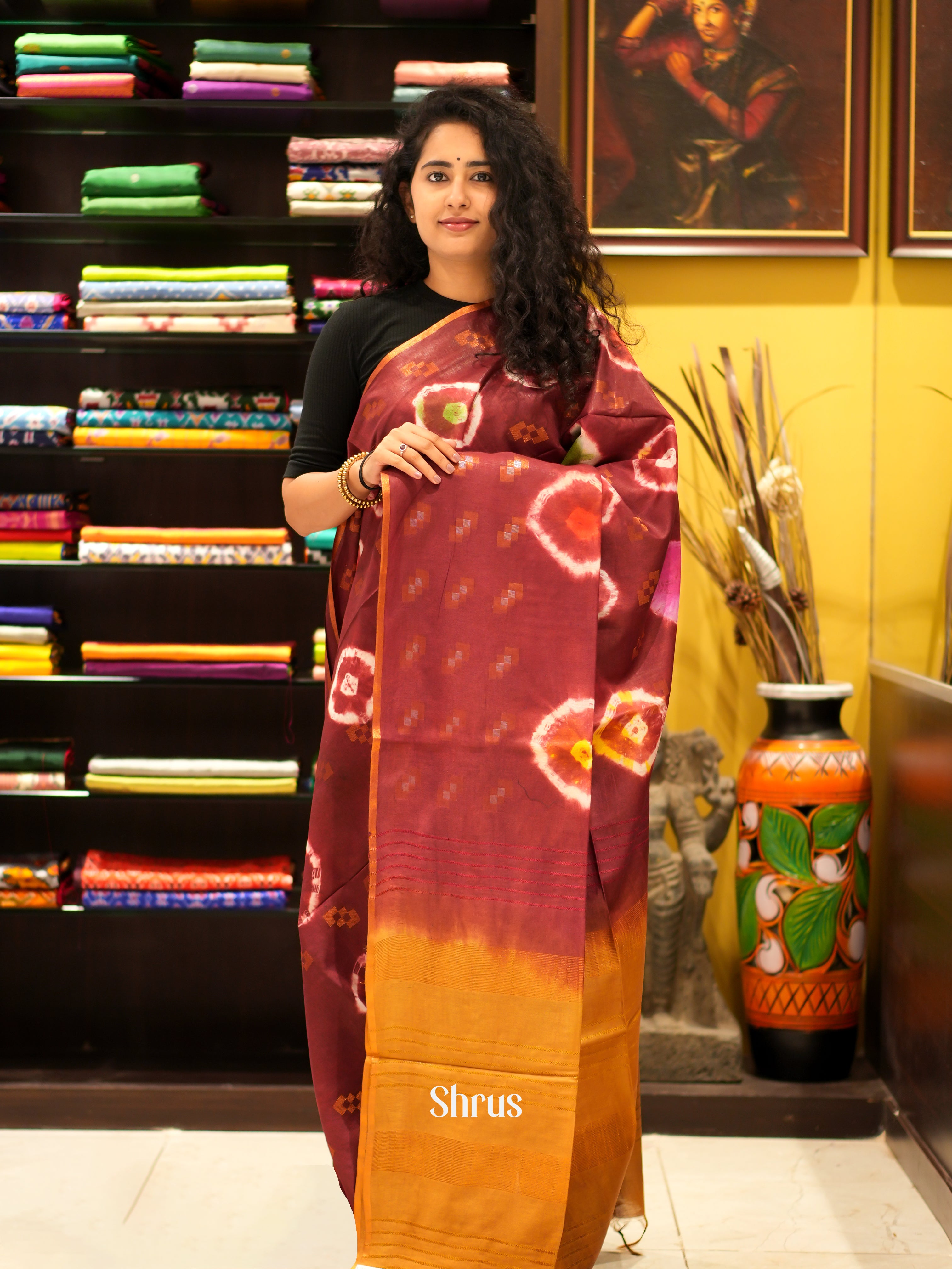 Brown & Mustard - Shibori Saree