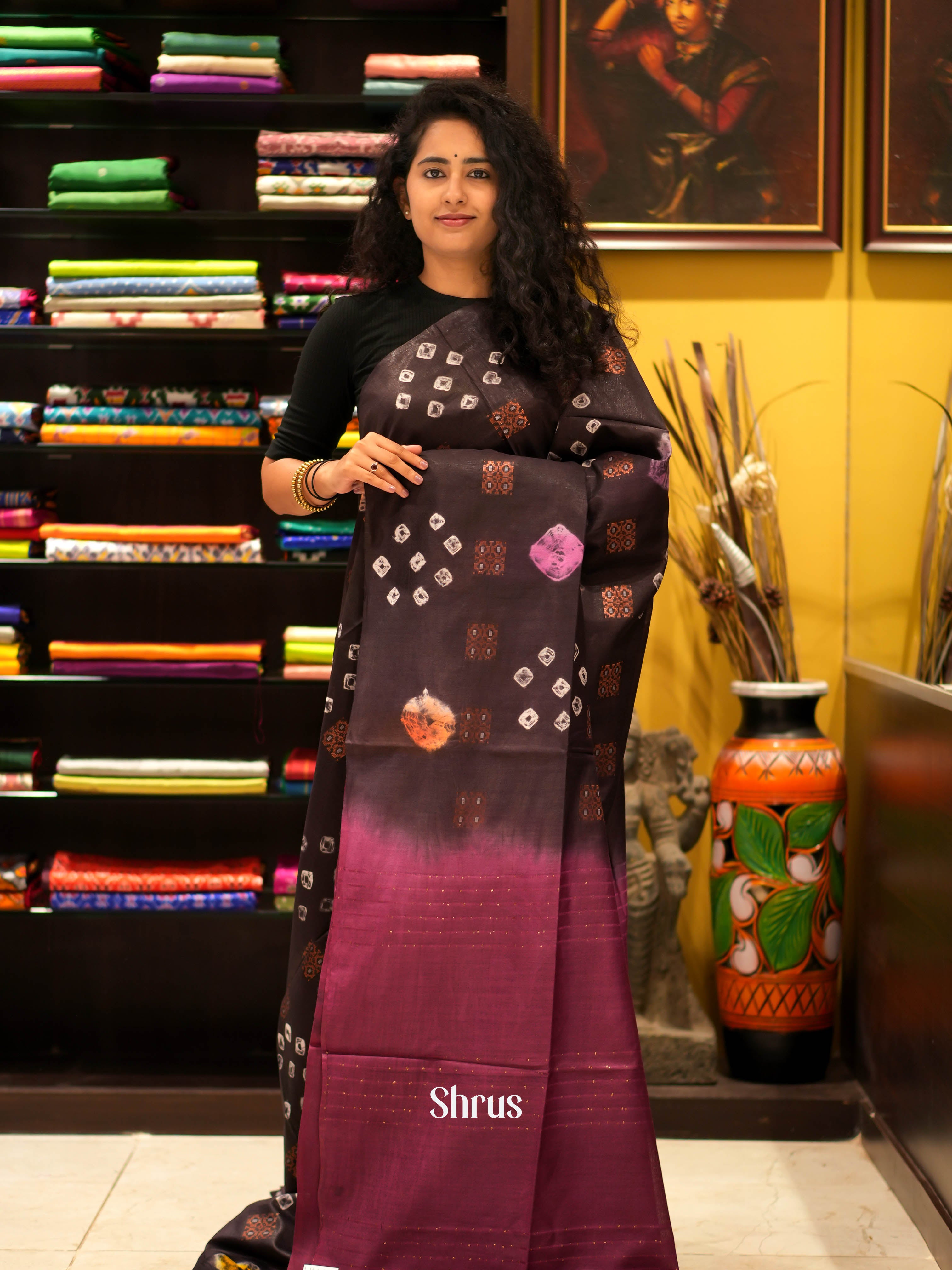 Brown & Purple - Shibori Saree