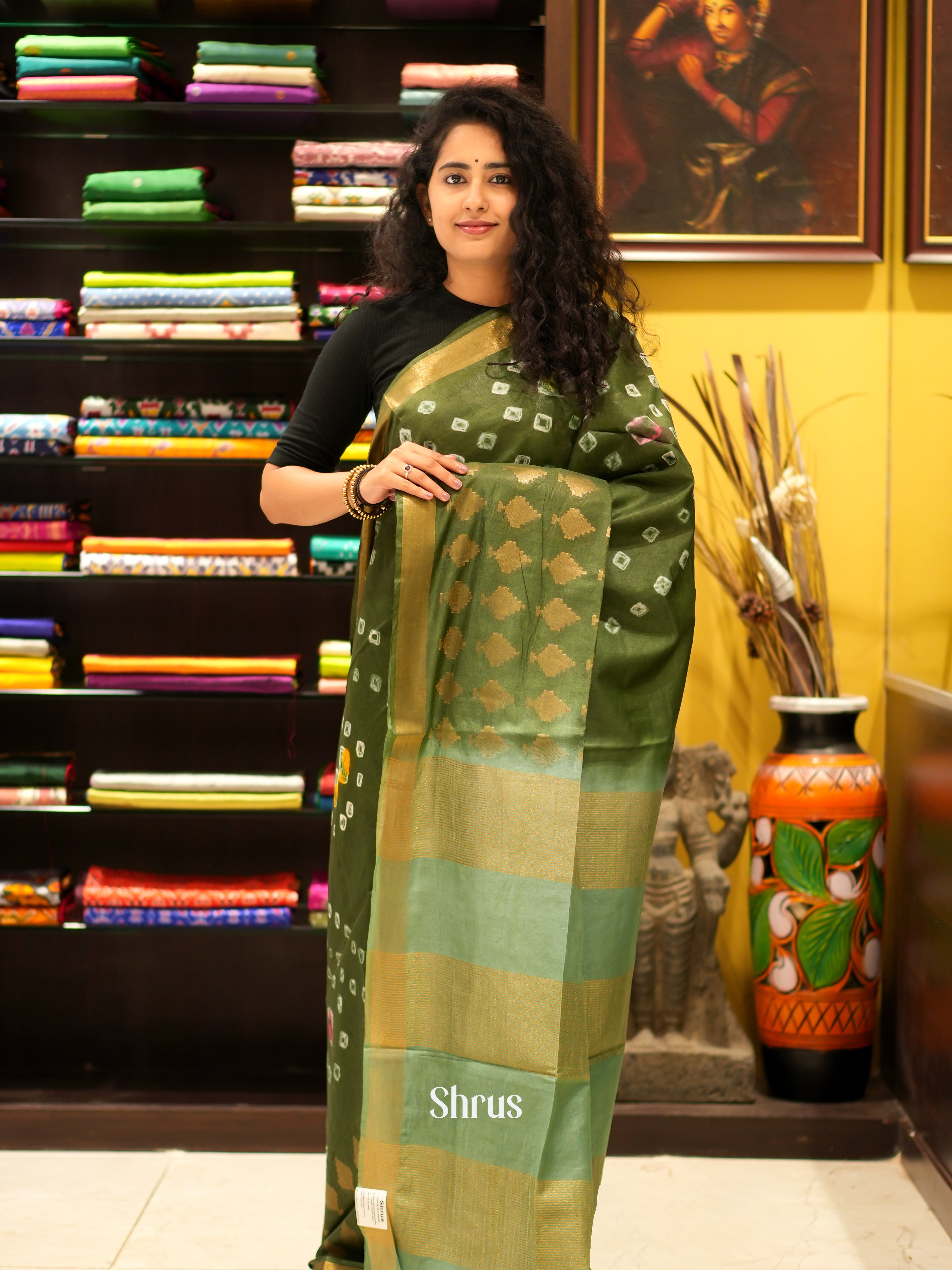 Mehandi Green & green - Shibori Saree