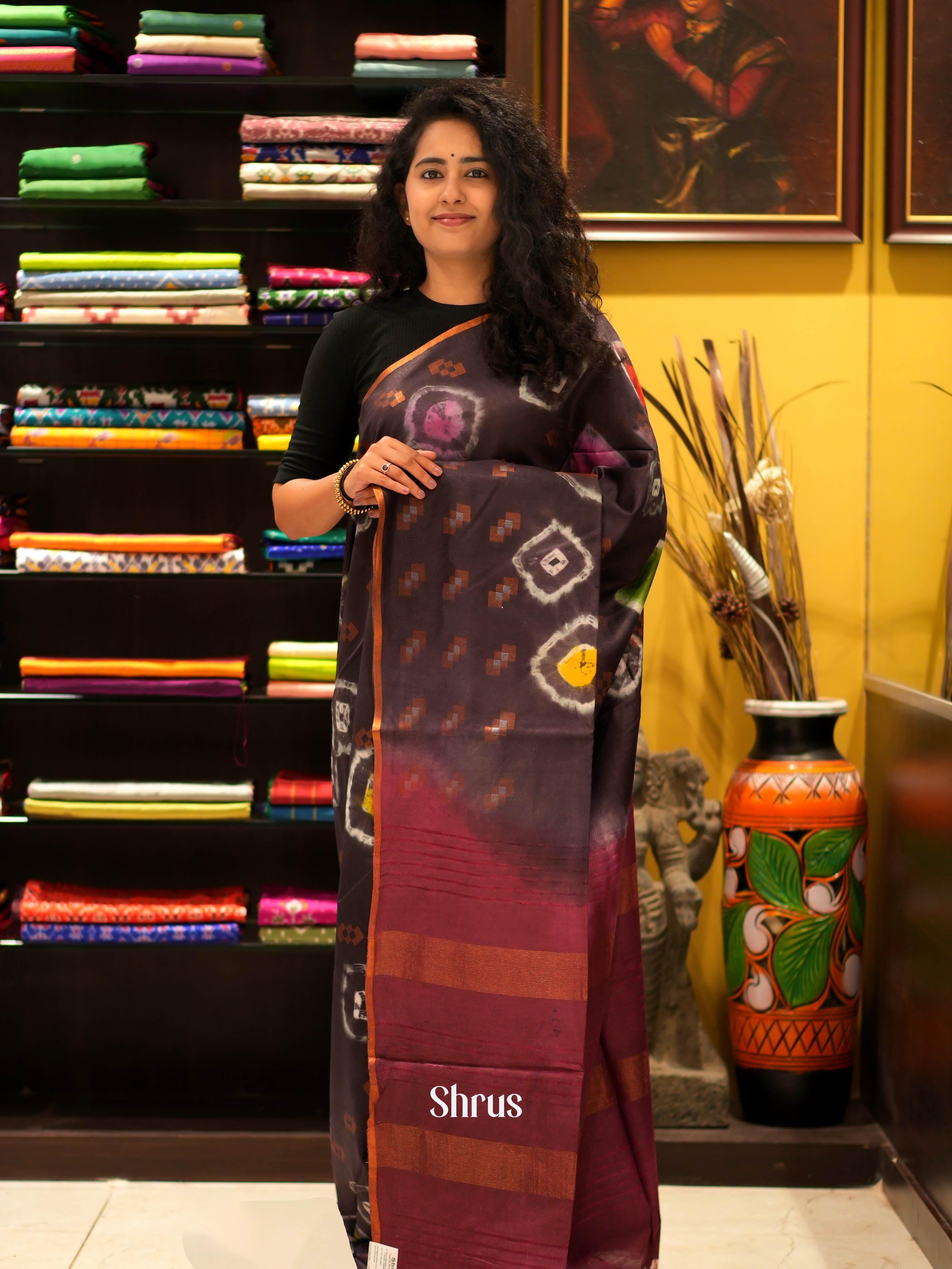 Dark Brown & Brown - Shibori Saree