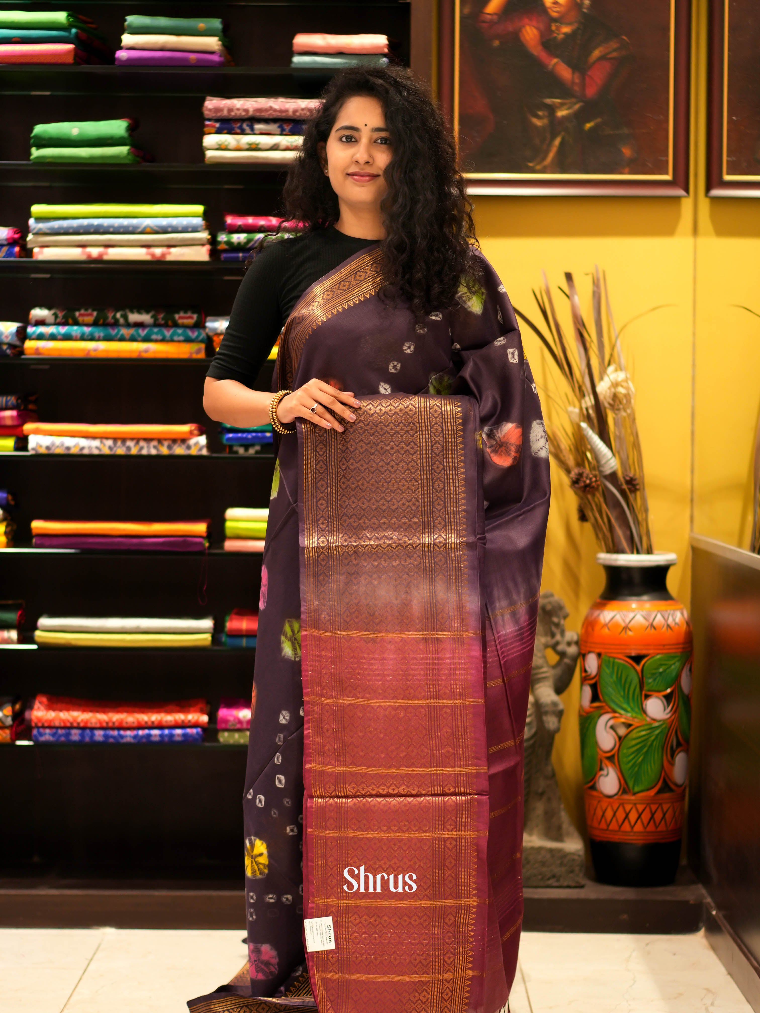 Dark Brown & Brown - Shibori Saree