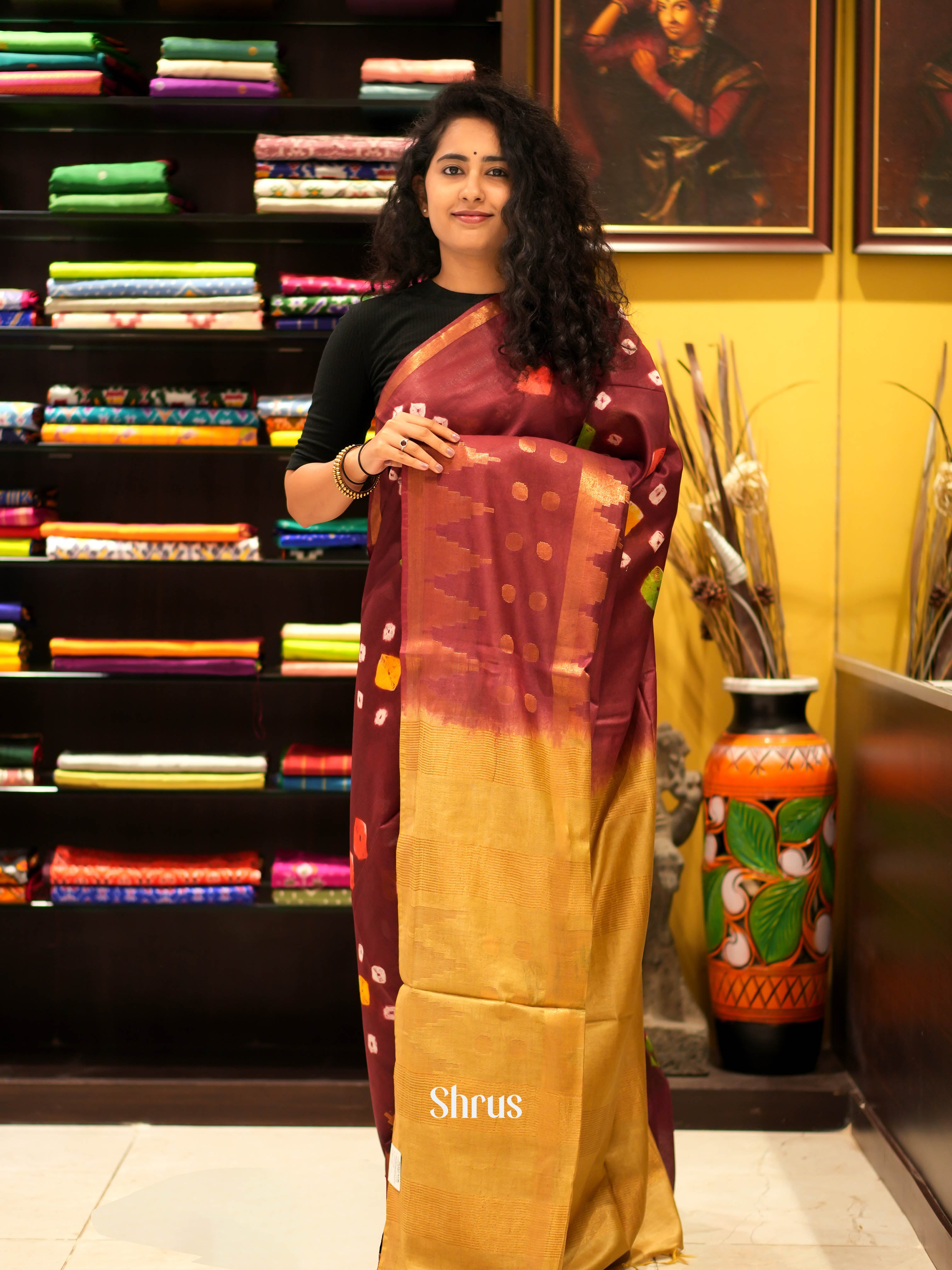 Brown & Mustard - Shibori Saree