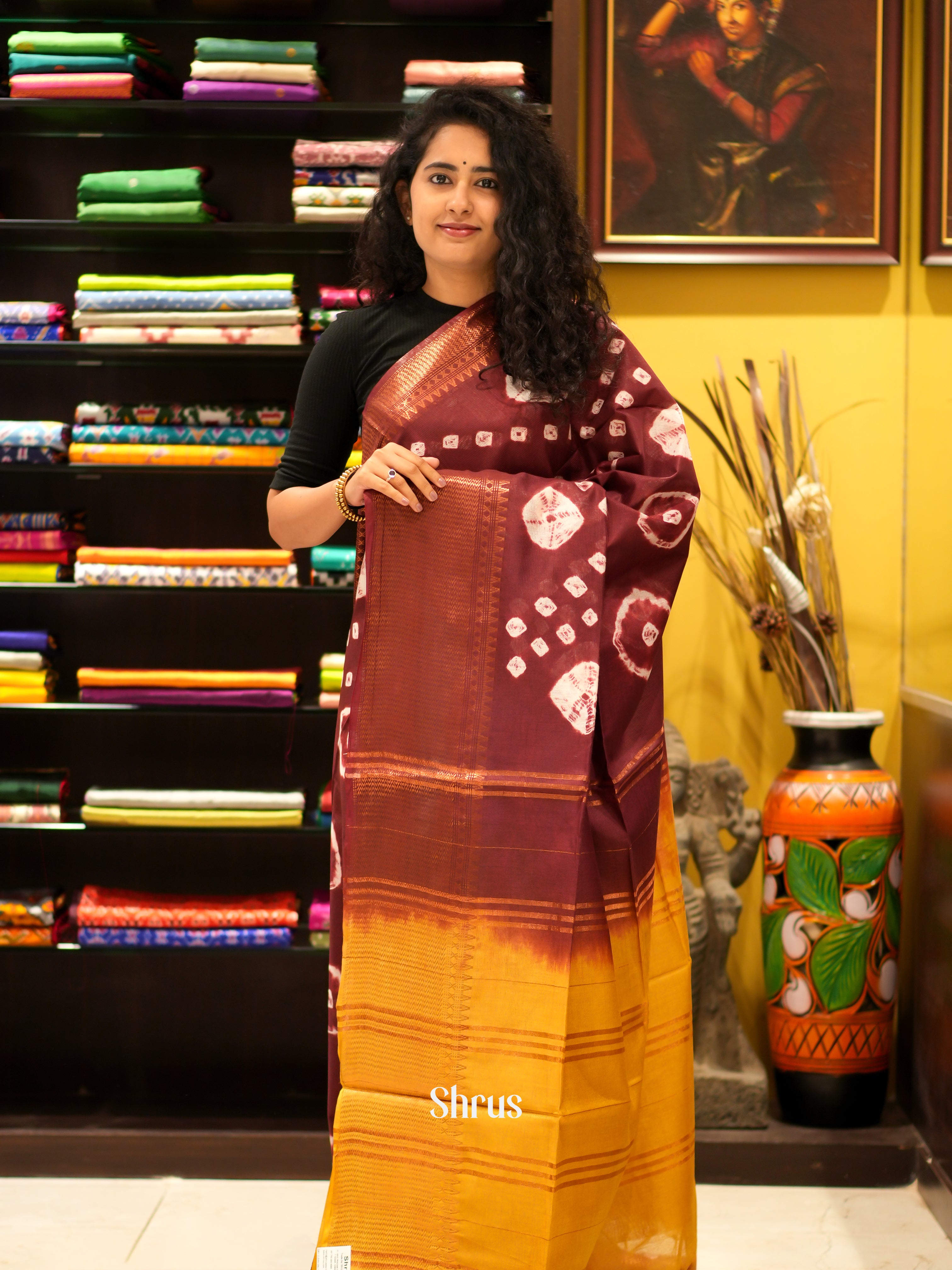 Brown & Mustard - Shibori Saree