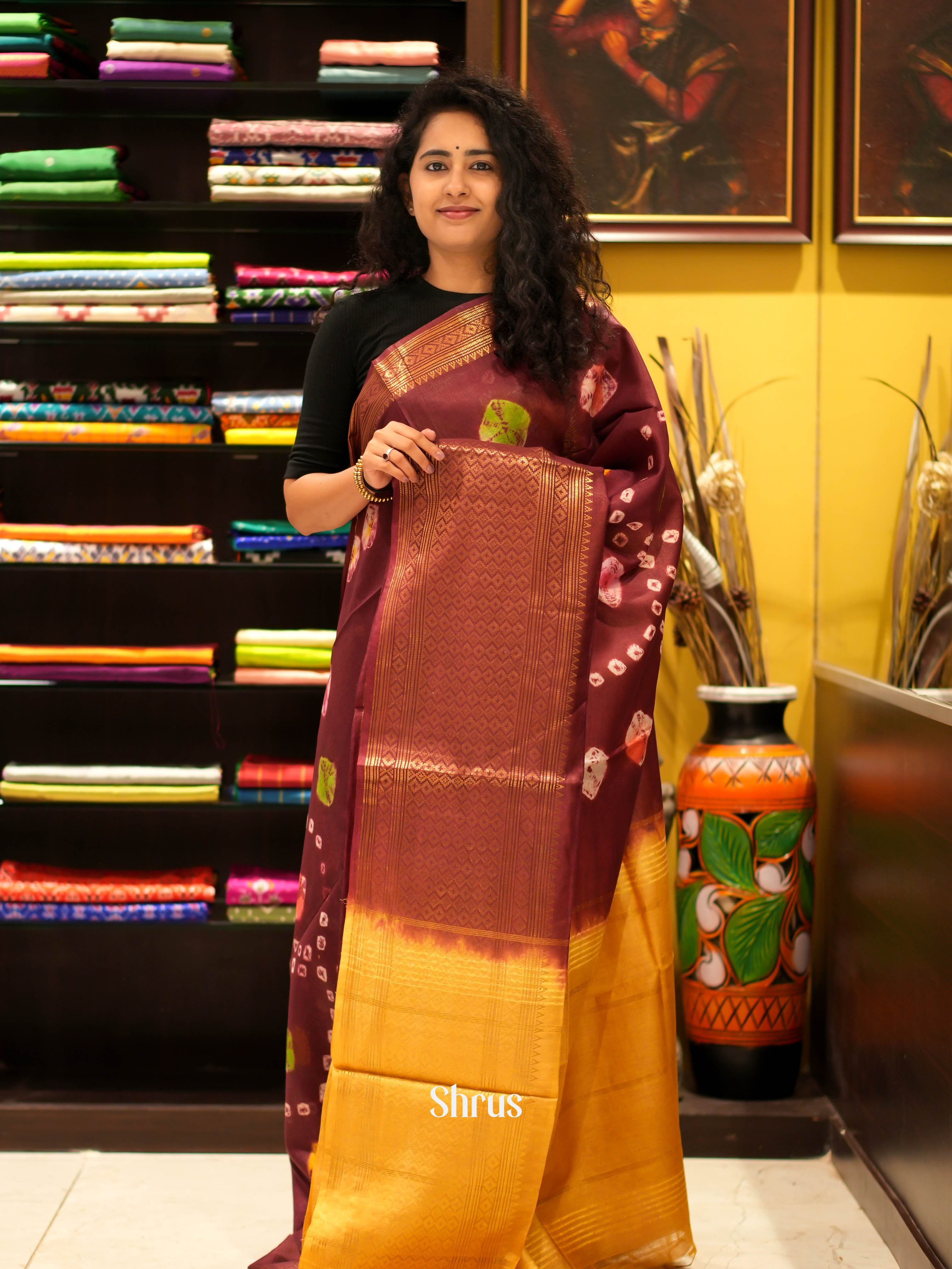 Brown & Mustard - Shibori Saree