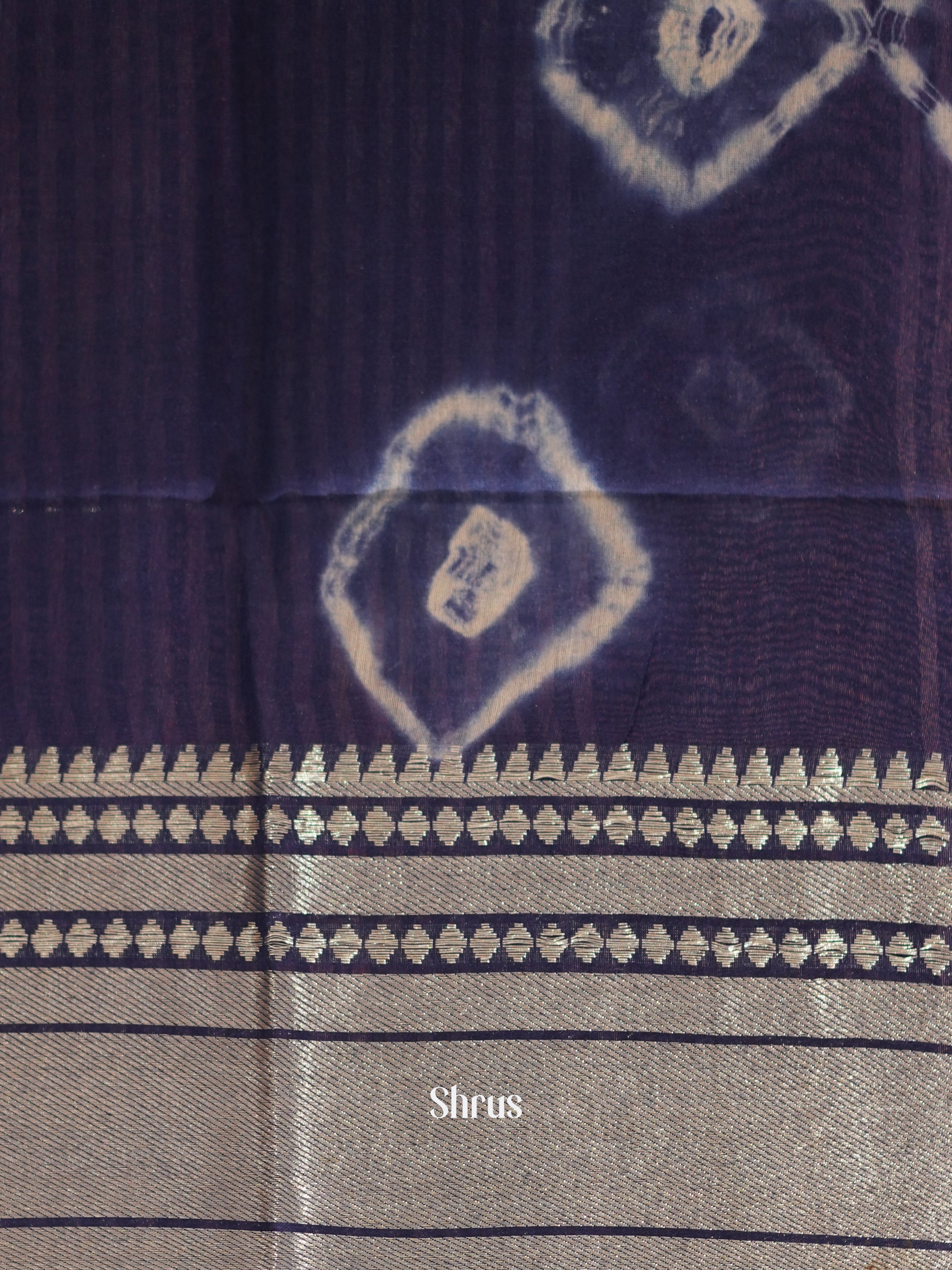 Cream & Blue - Shibori Saree