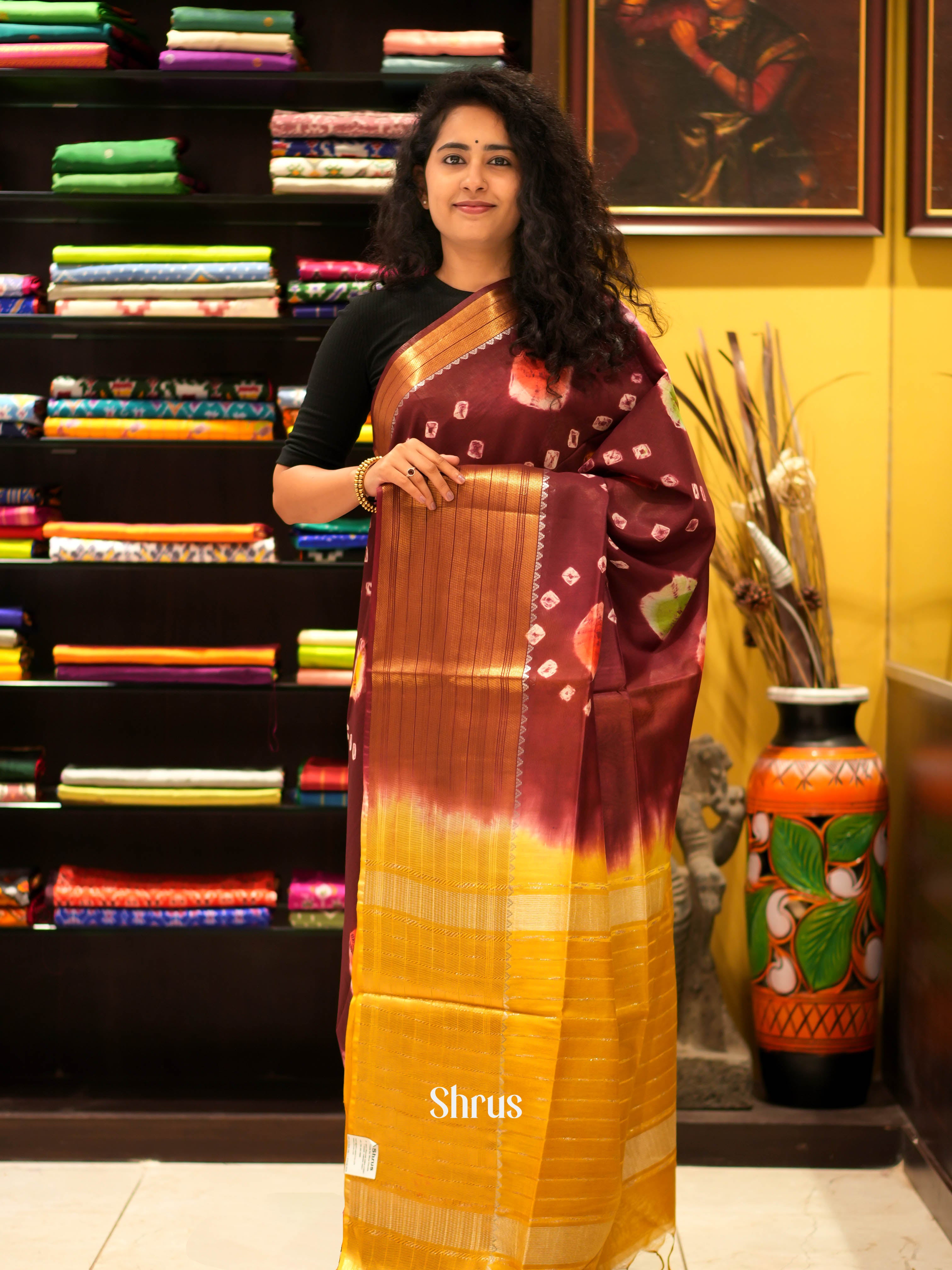 Brown & Mustard - Shibori Saree