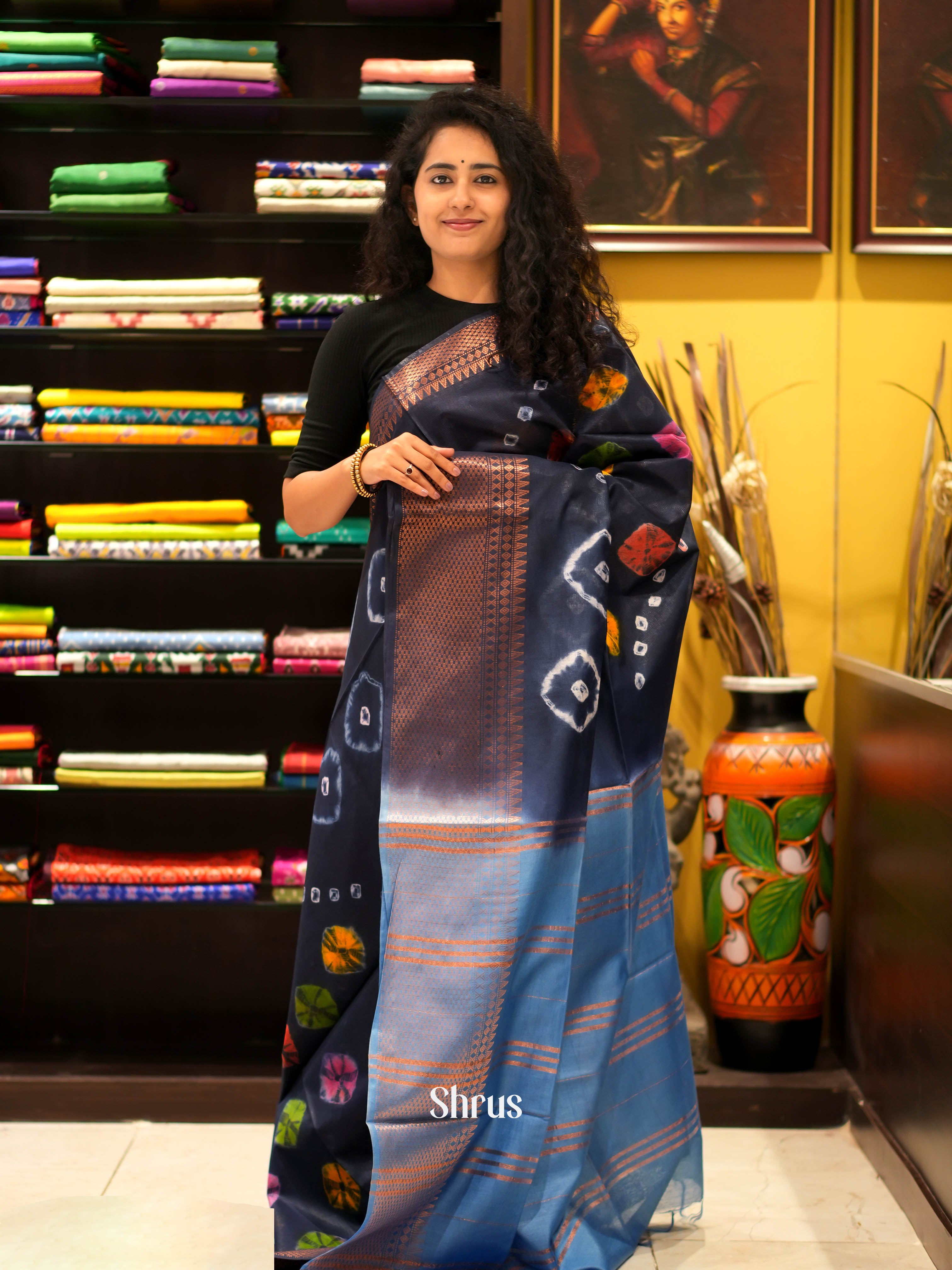 Black & Blue - Shibori Saree