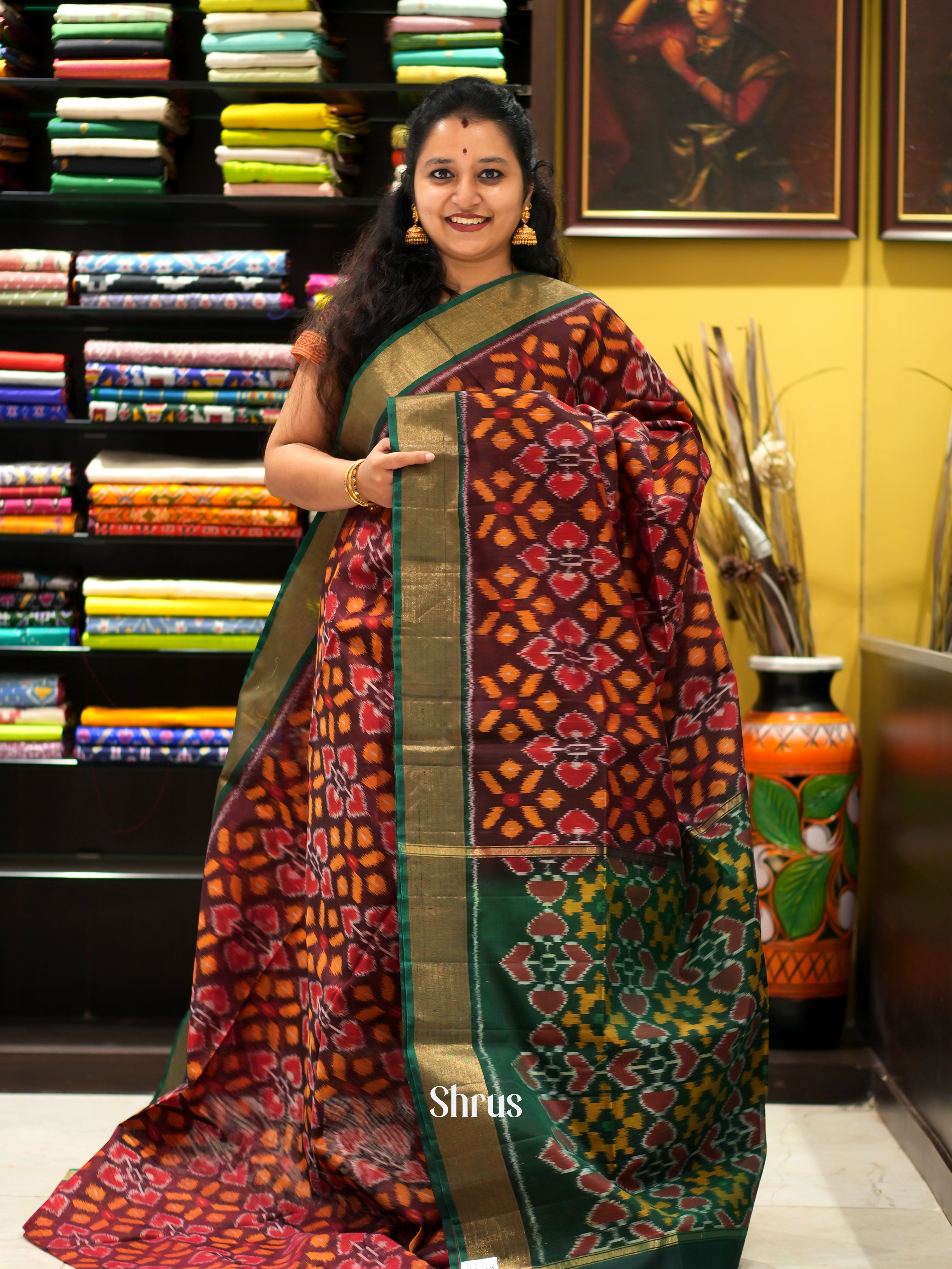 Brown & Green - Pochampally sico saree