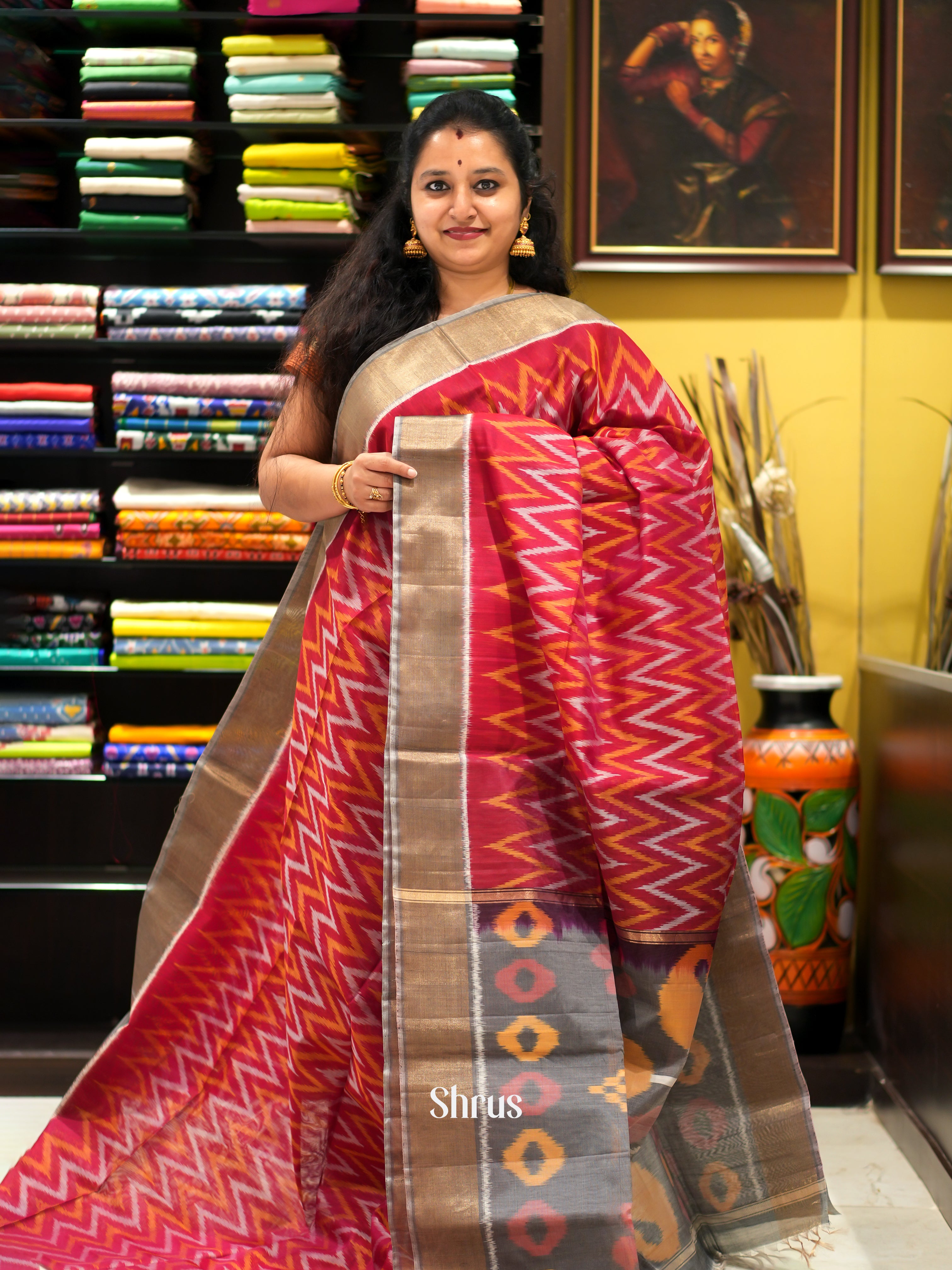 Red & Grey - Pochampally sico saree