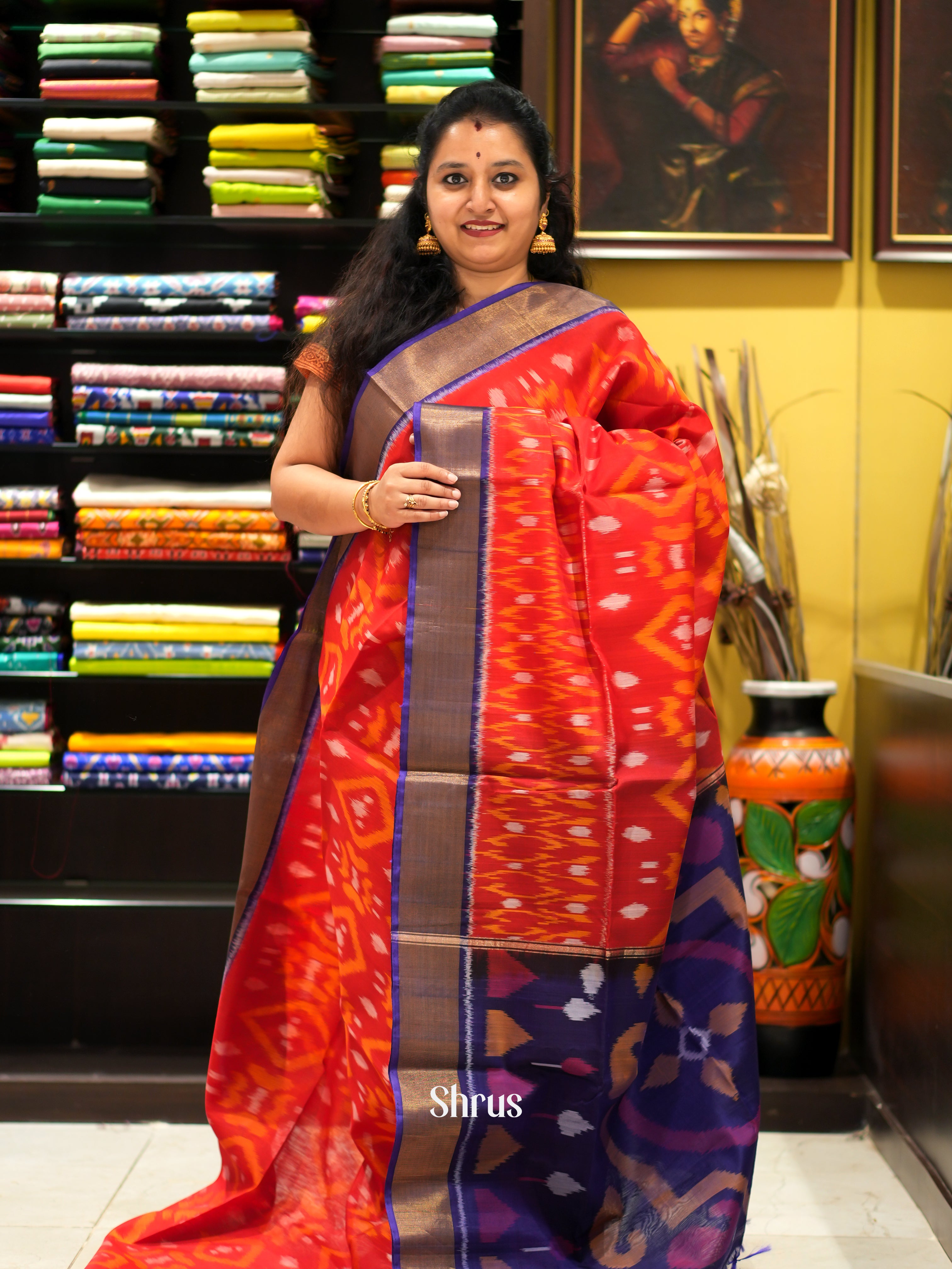 Red & Violet  - Pochampally sico saree