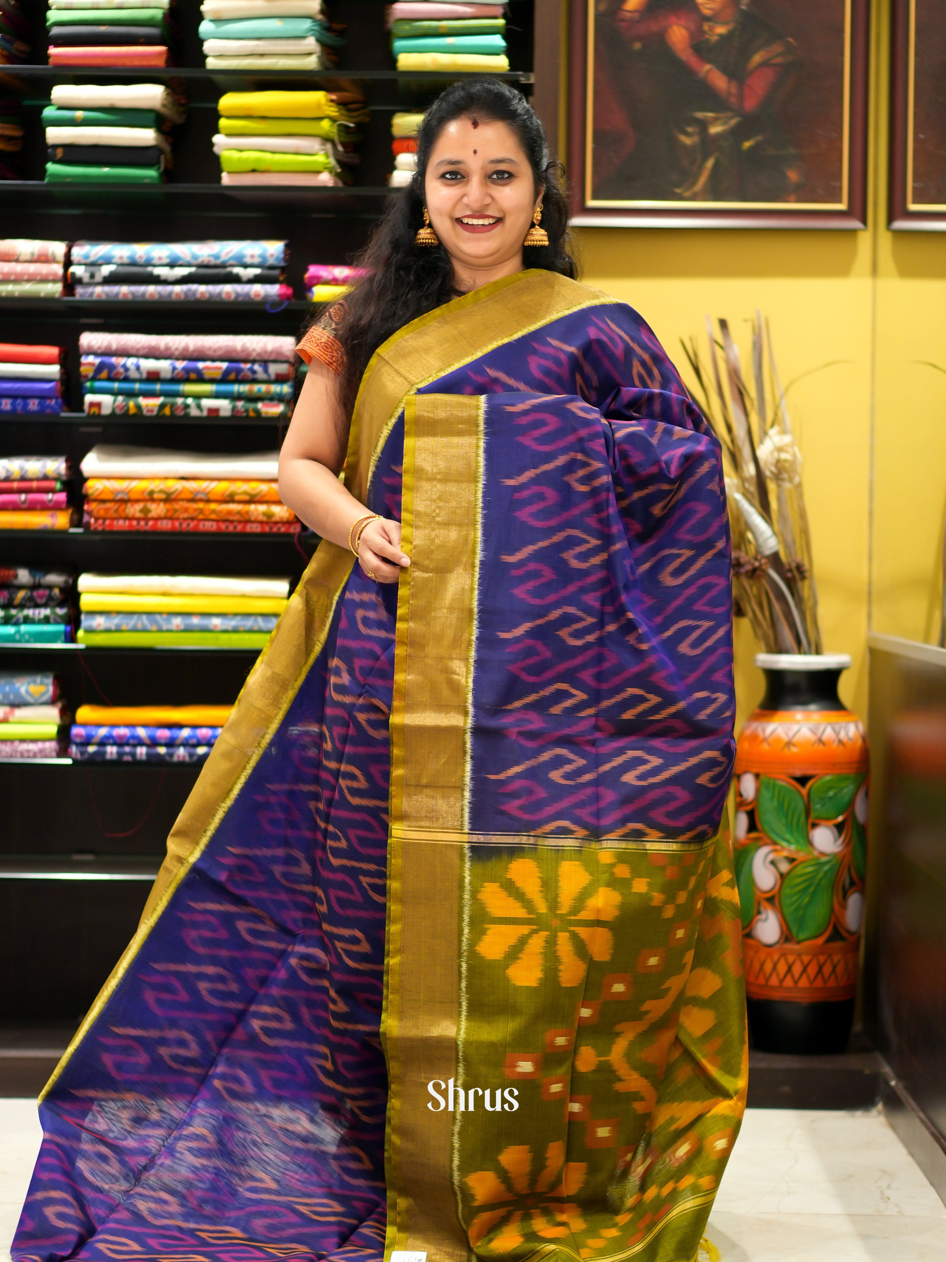 Violet &  Green - Pochampally sico saree