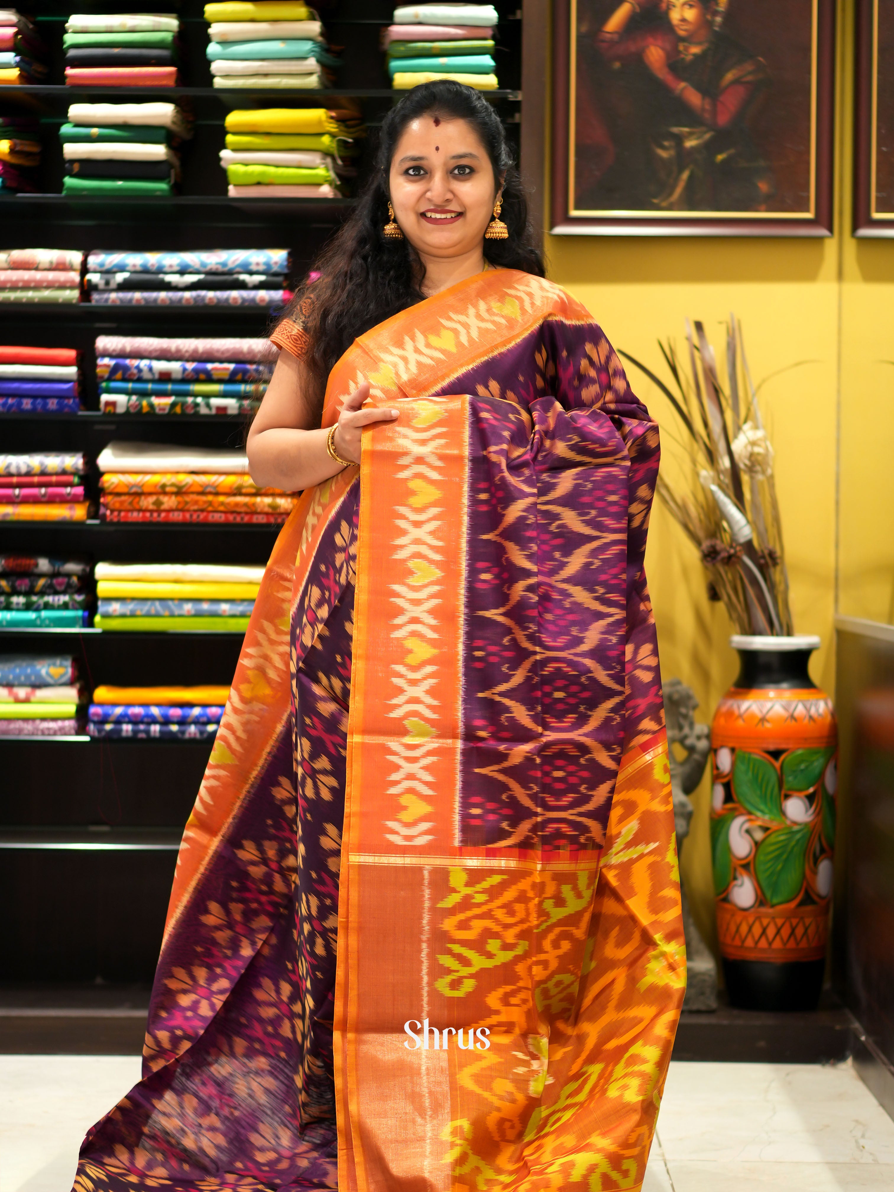 Purple & Orange - Pochampally sico saree