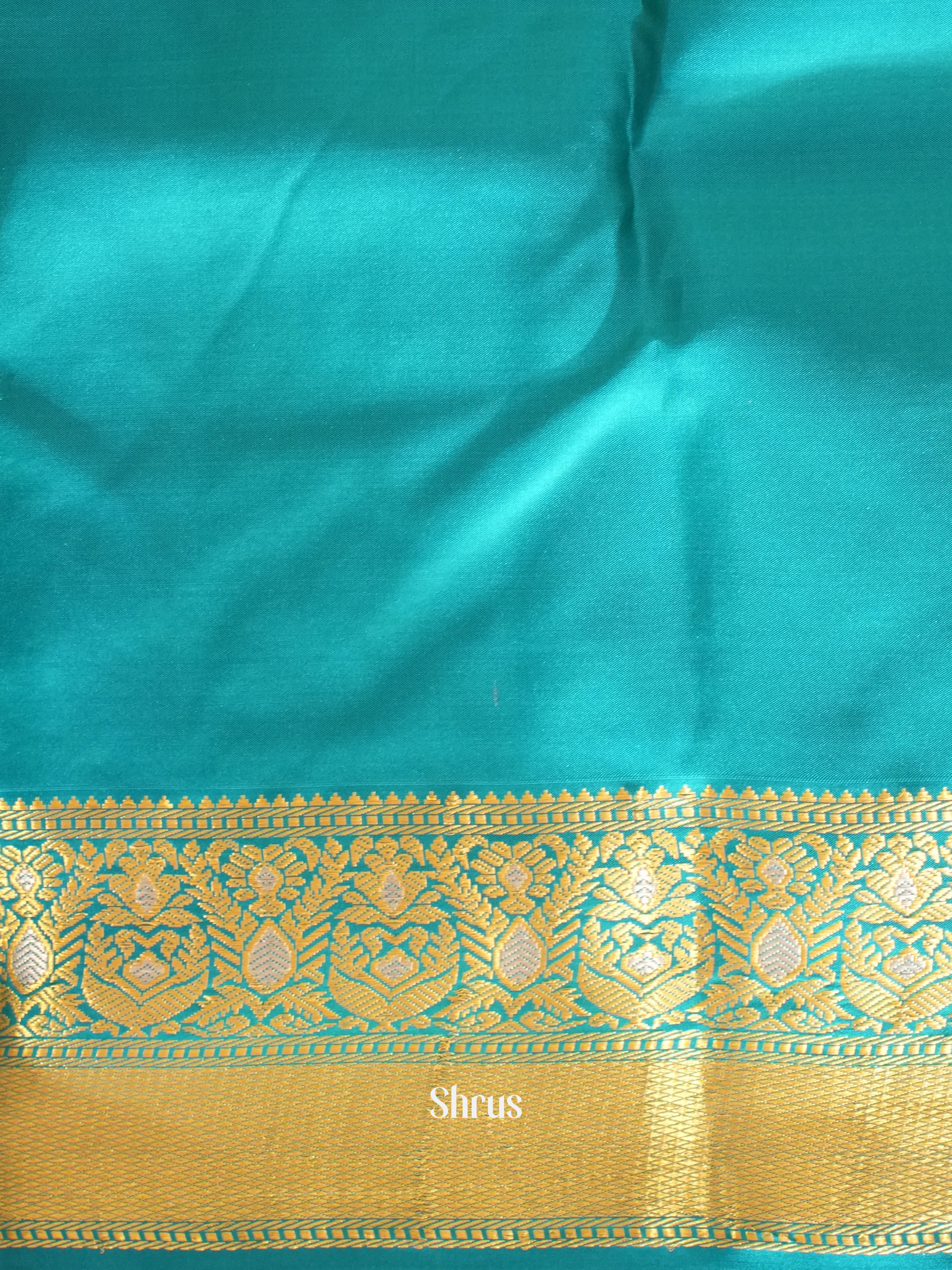 Cream & Teal - Kanchipuram silk Saree