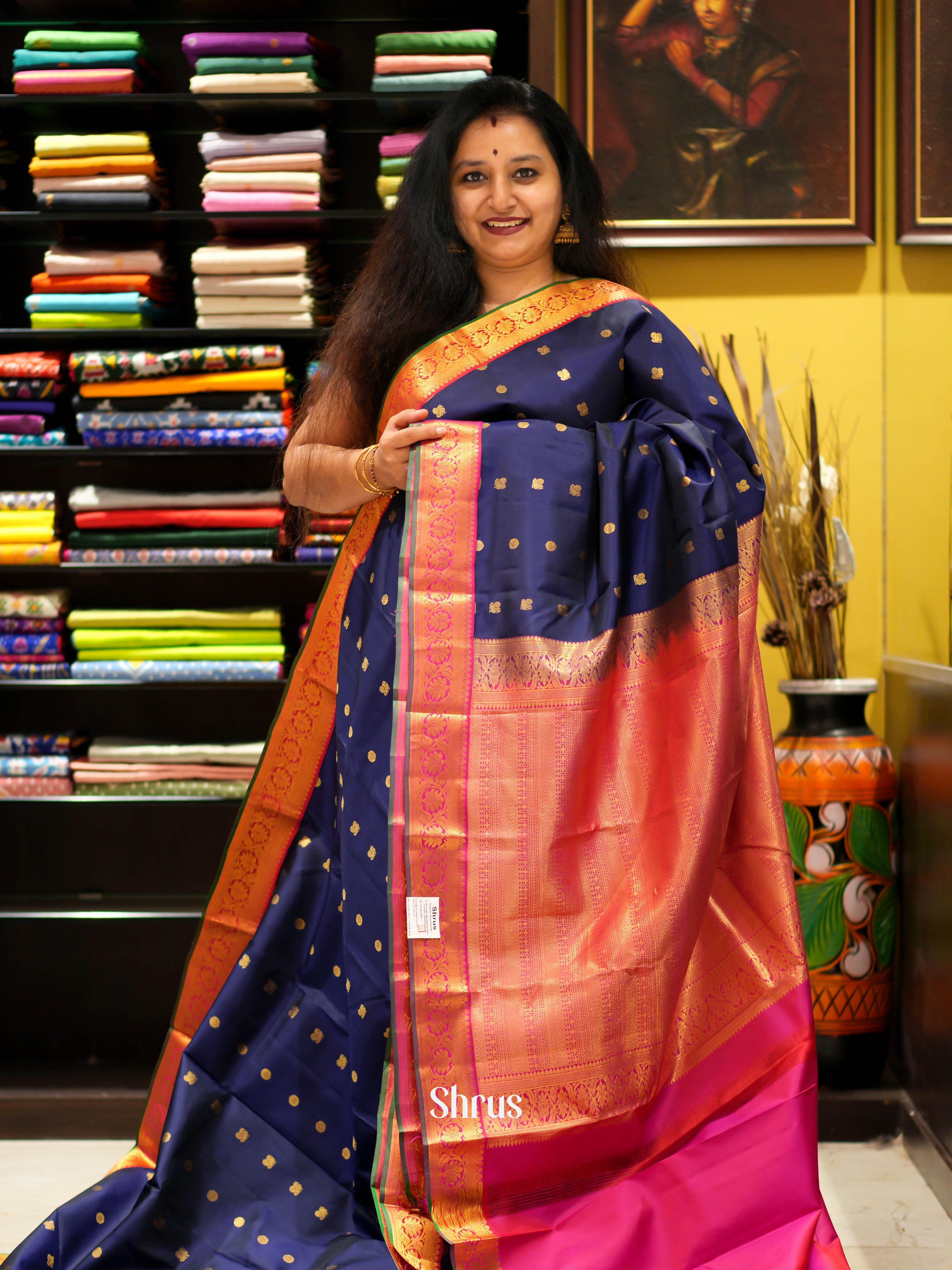 Blue & Maroon - Kanchipuram Silk Saree