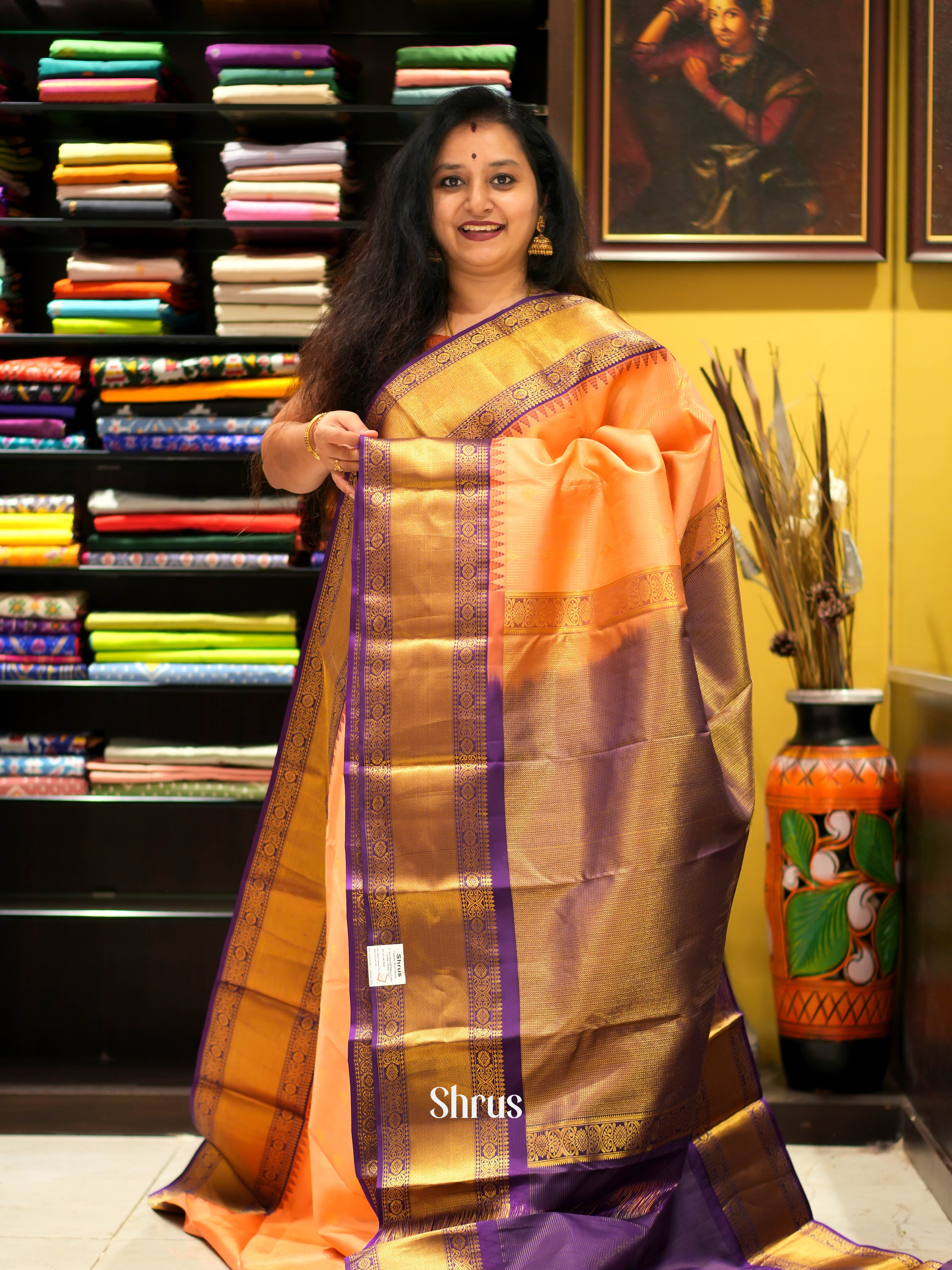 Orange & Violet - Kanchipuram Silk Saree