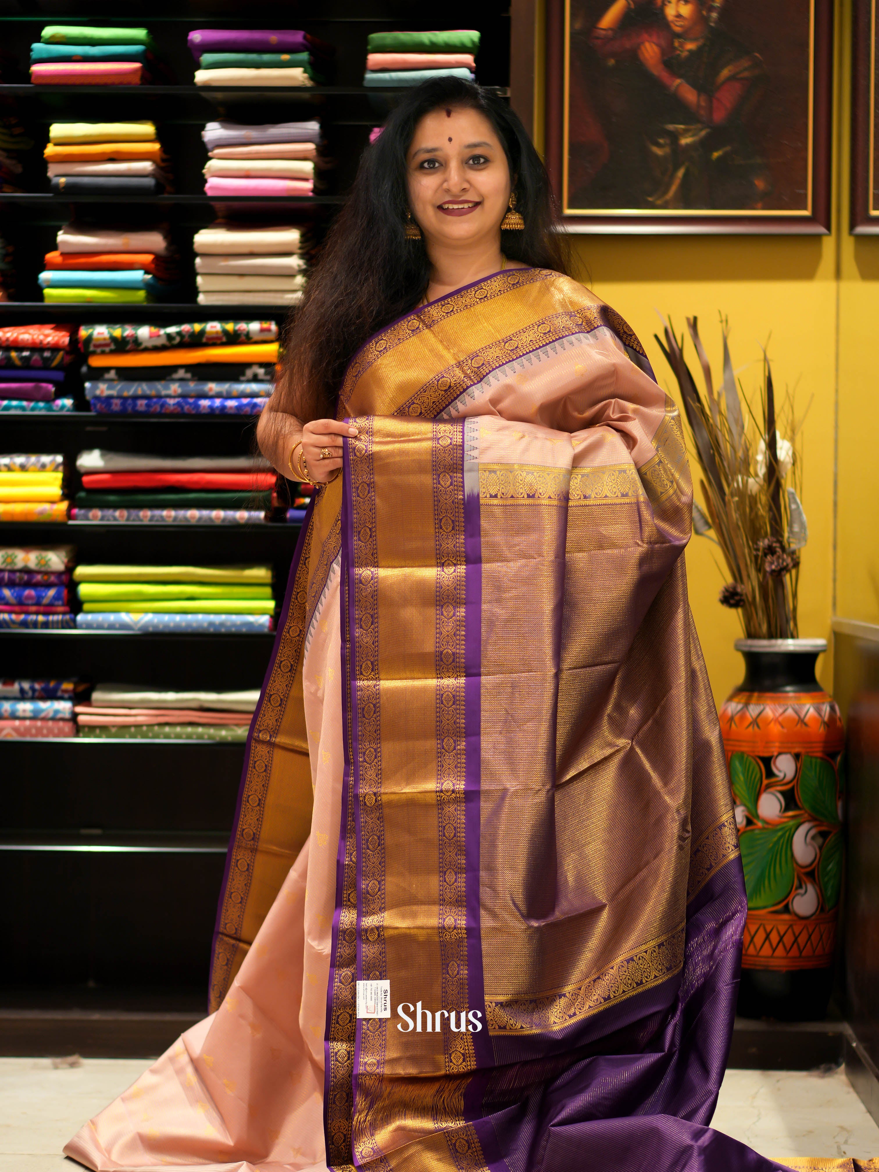 Dusty Pink & Violet - Kanchipuram Silk Saree