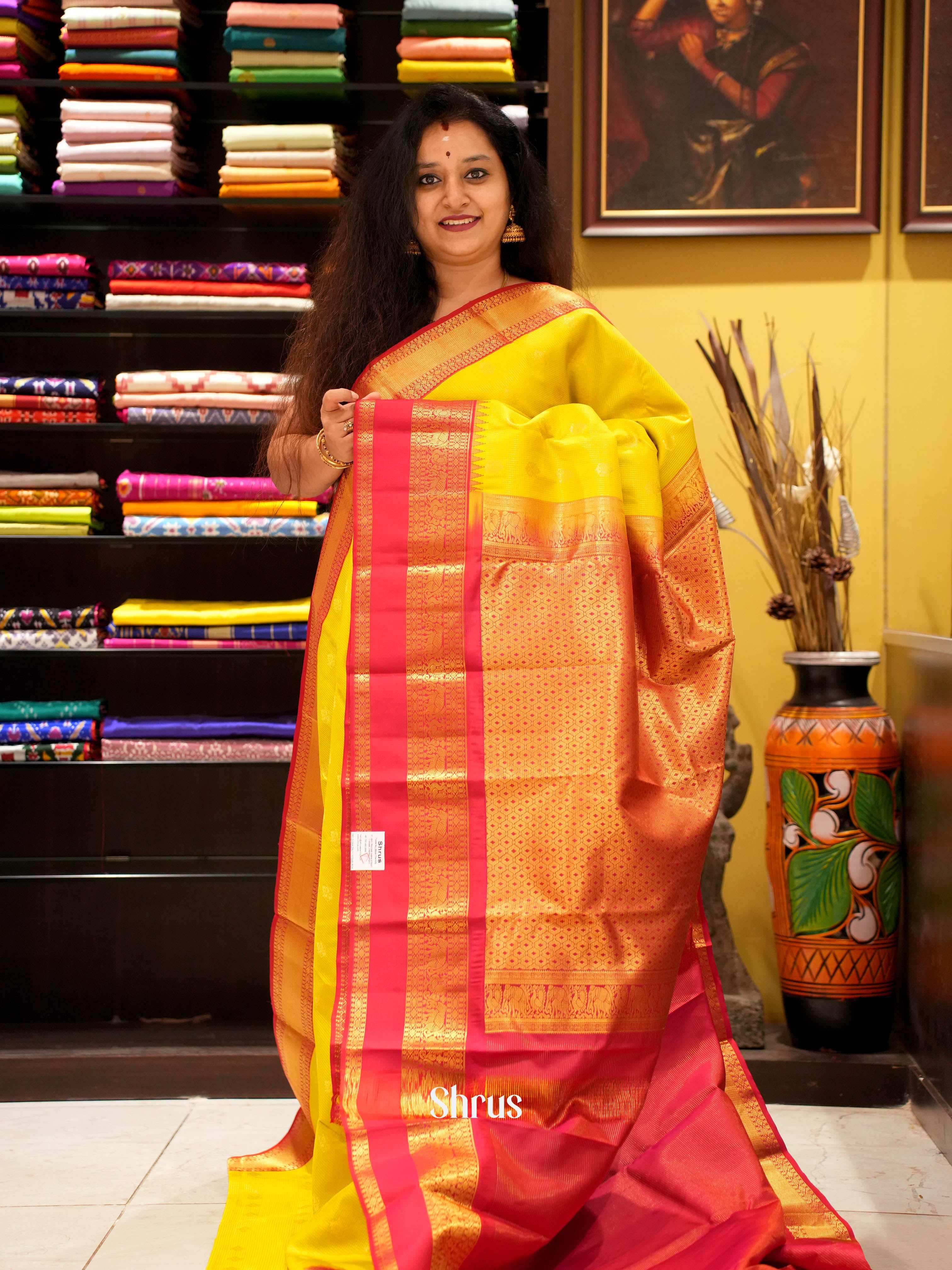 Mustard & Maroon - Kanchipuram silk Saree