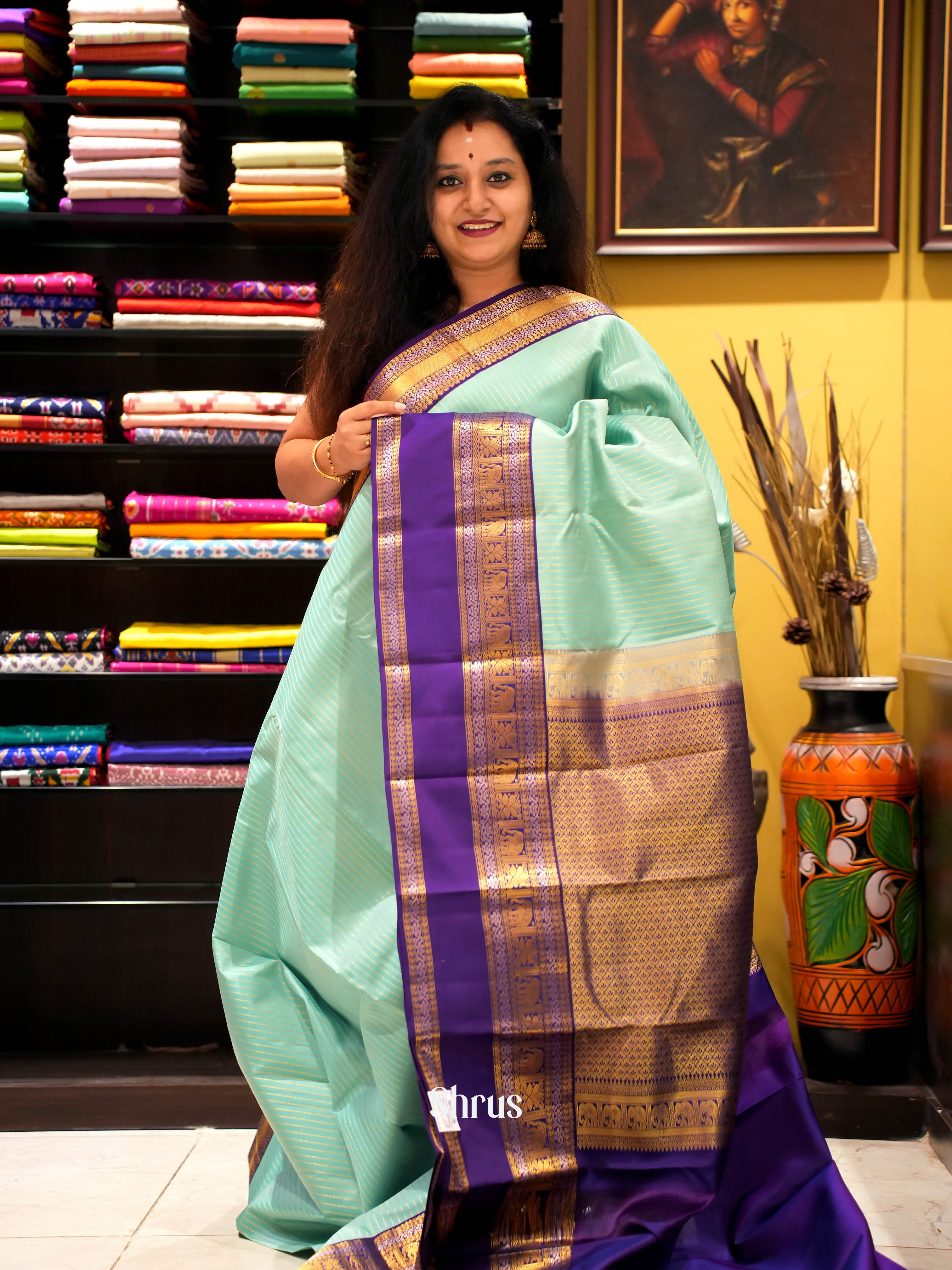 Teal & Purple - Kanchipuram silk Saree