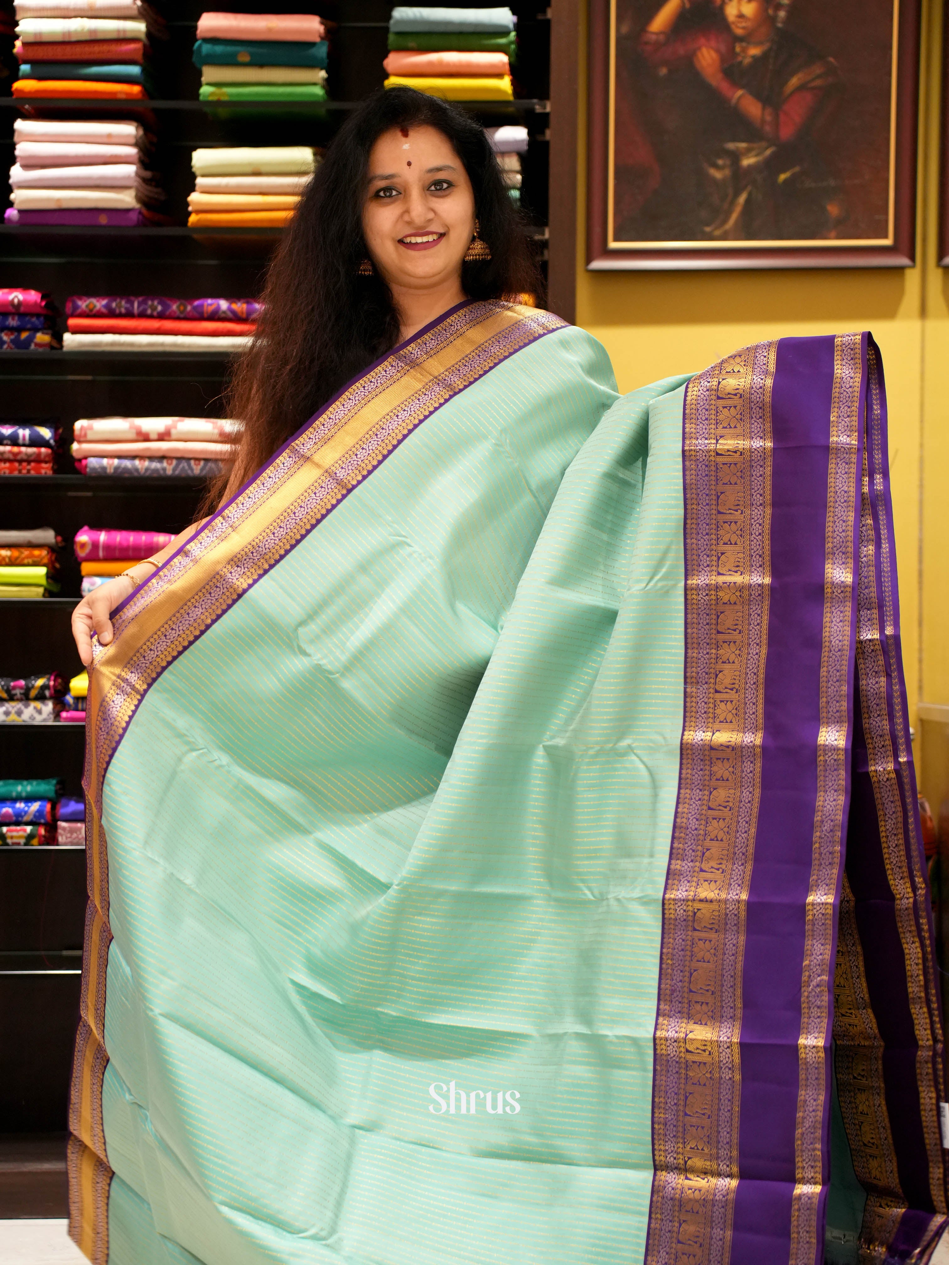 Teal & Purple - Kanchipuram silk Saree