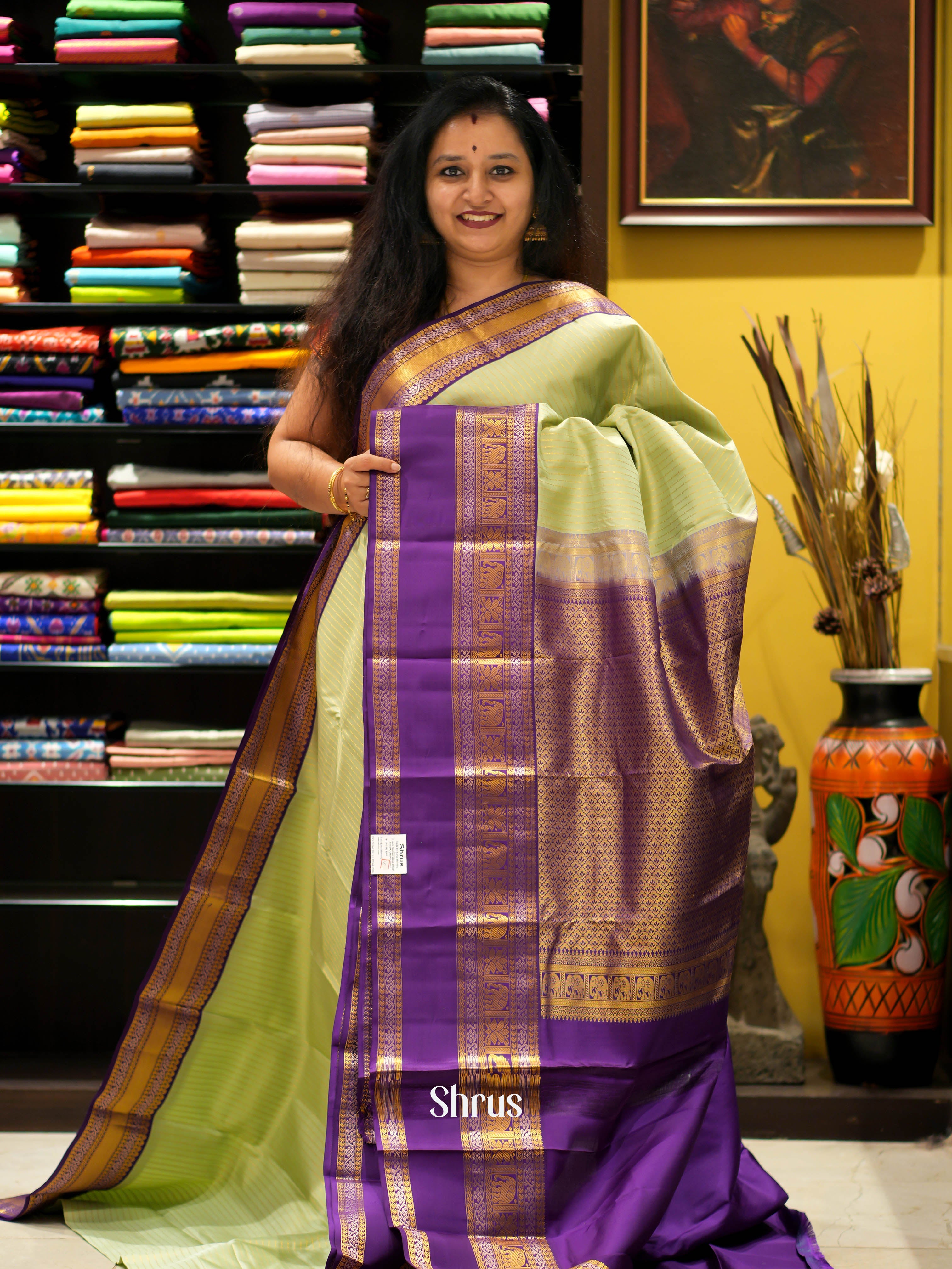 Pastel Green & Purple - Kanchipuram Silk Saree