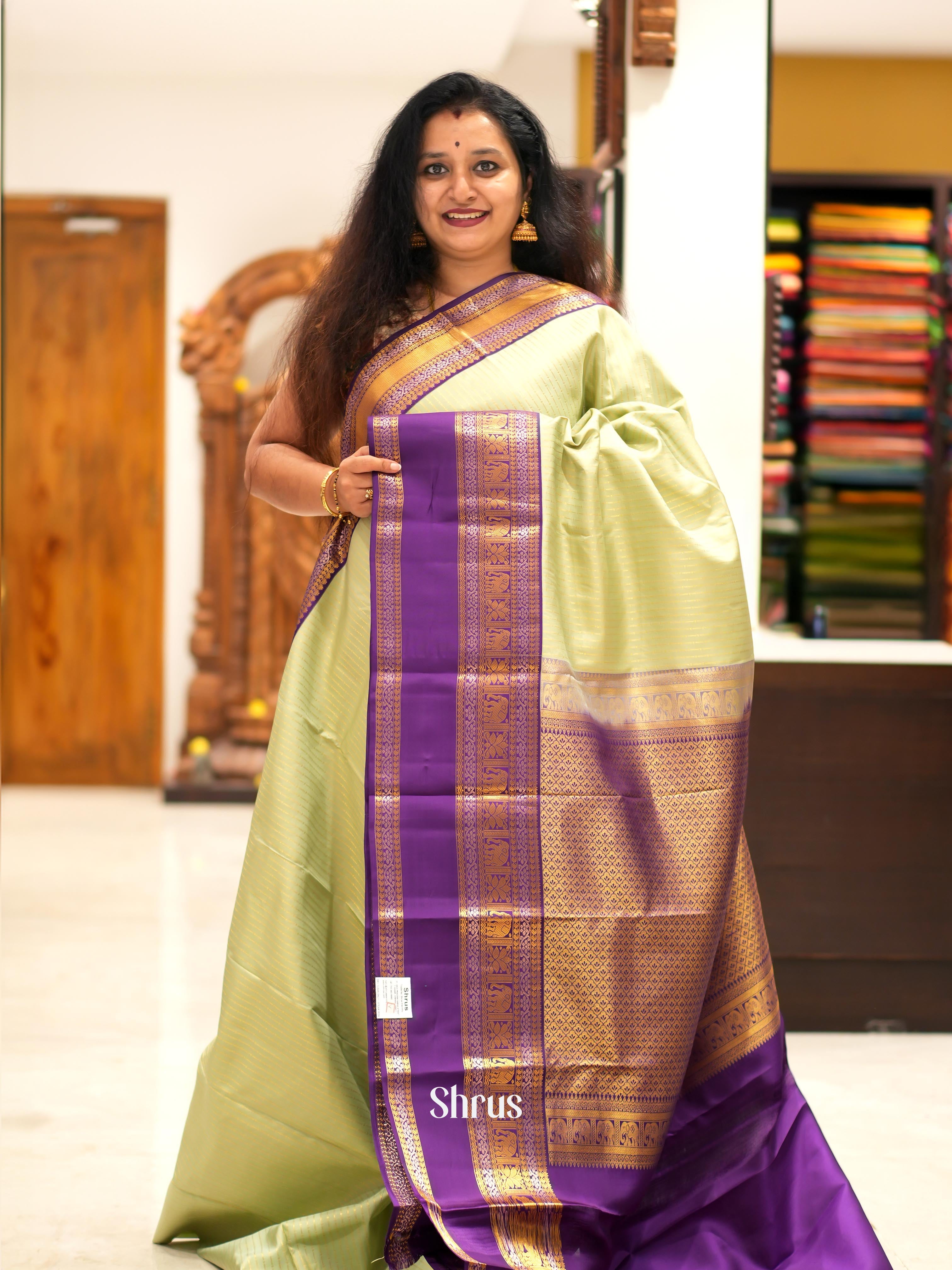 Pastel Green & Purple - Kanchipuram Silk Saree