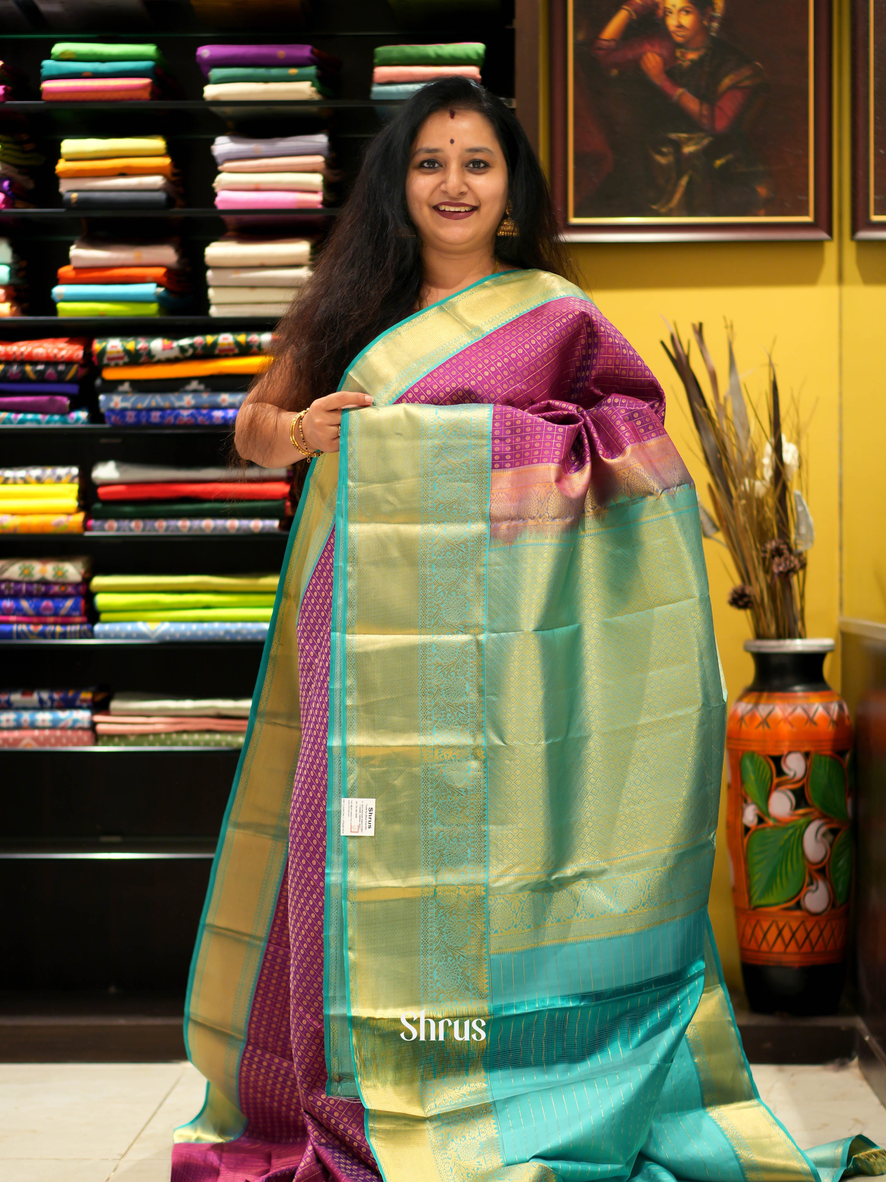 Purple &  Teal - Kanchipuram Silk Saree