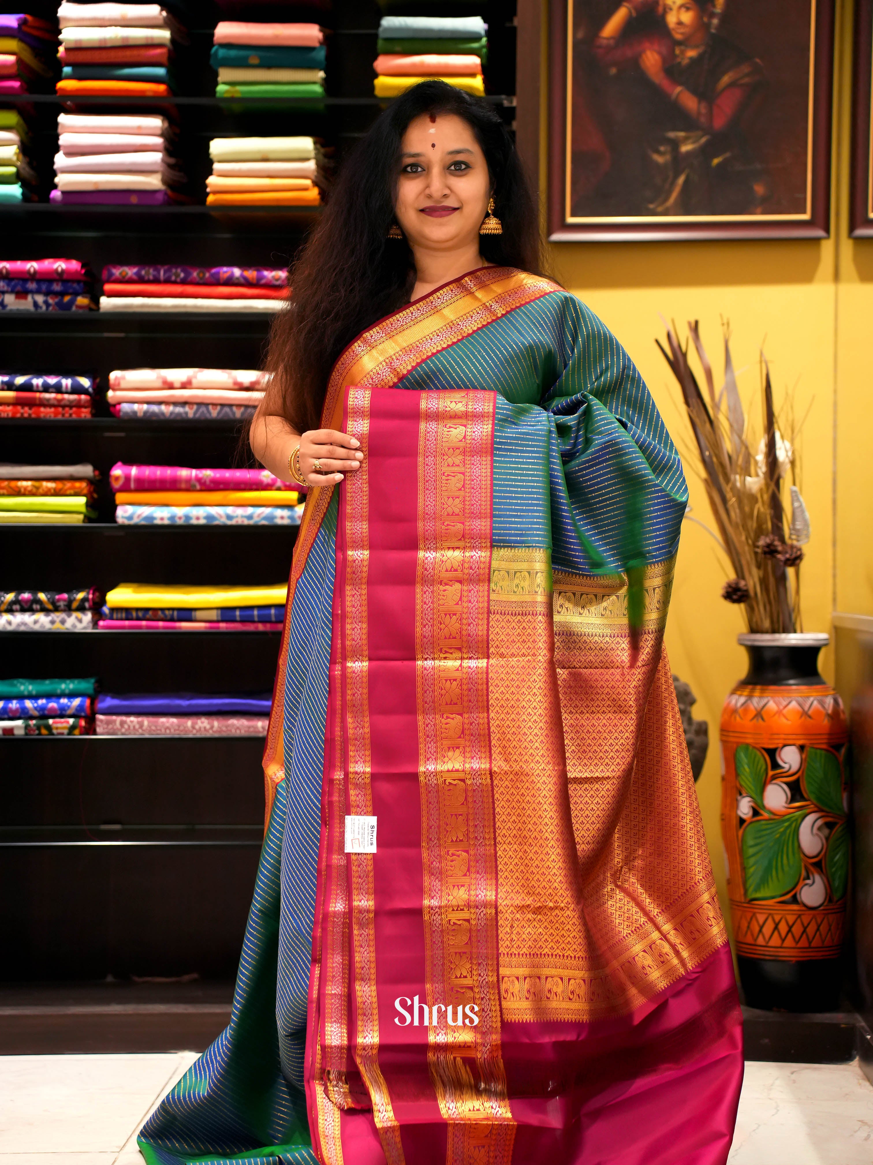 Peacock Green & Maroon - Kanchipuram silk Saree