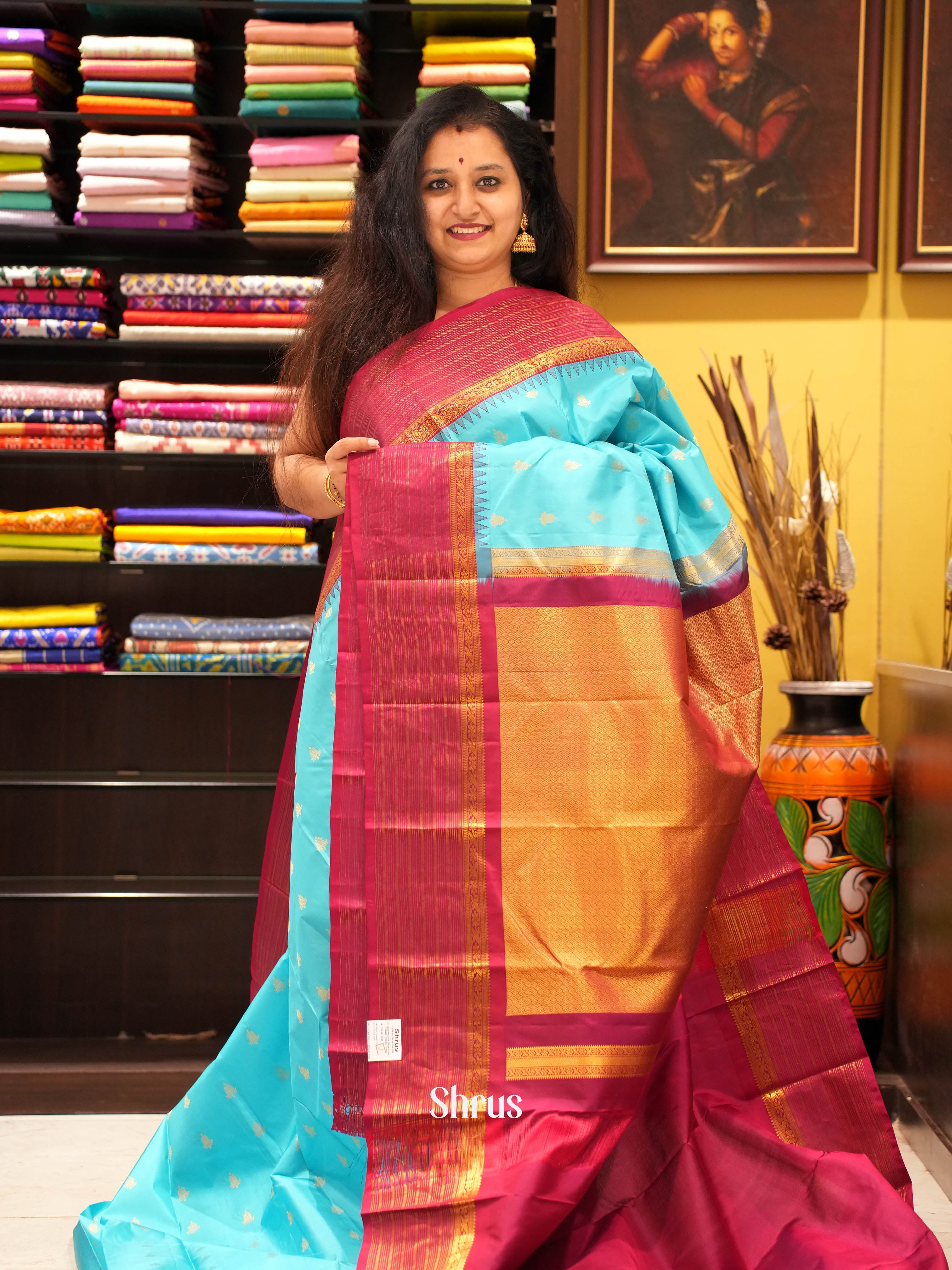 Blue & Maroon- Kanchipuram silk Saree