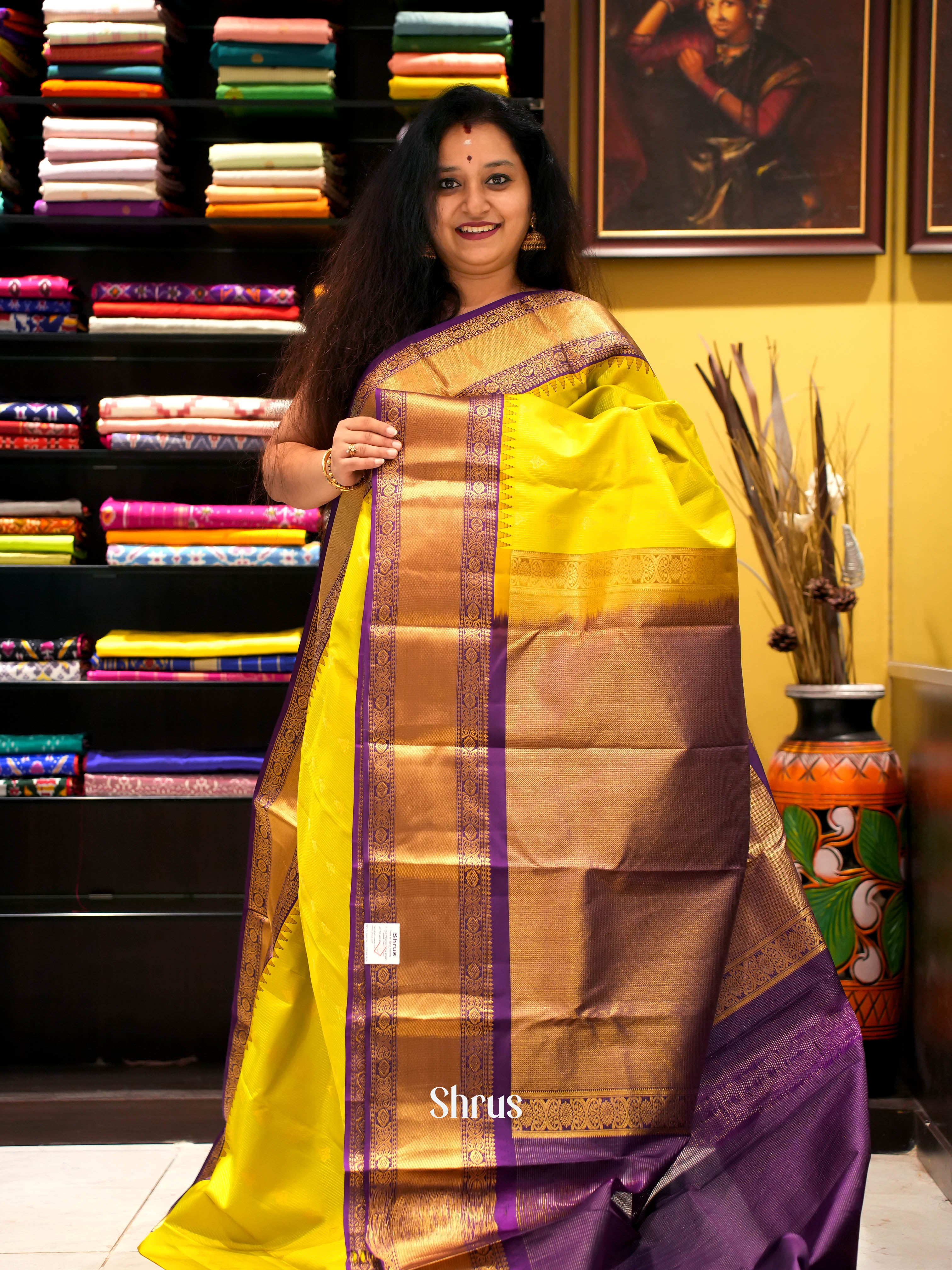 Yellow & Violet - Kanchipuram silk Saree