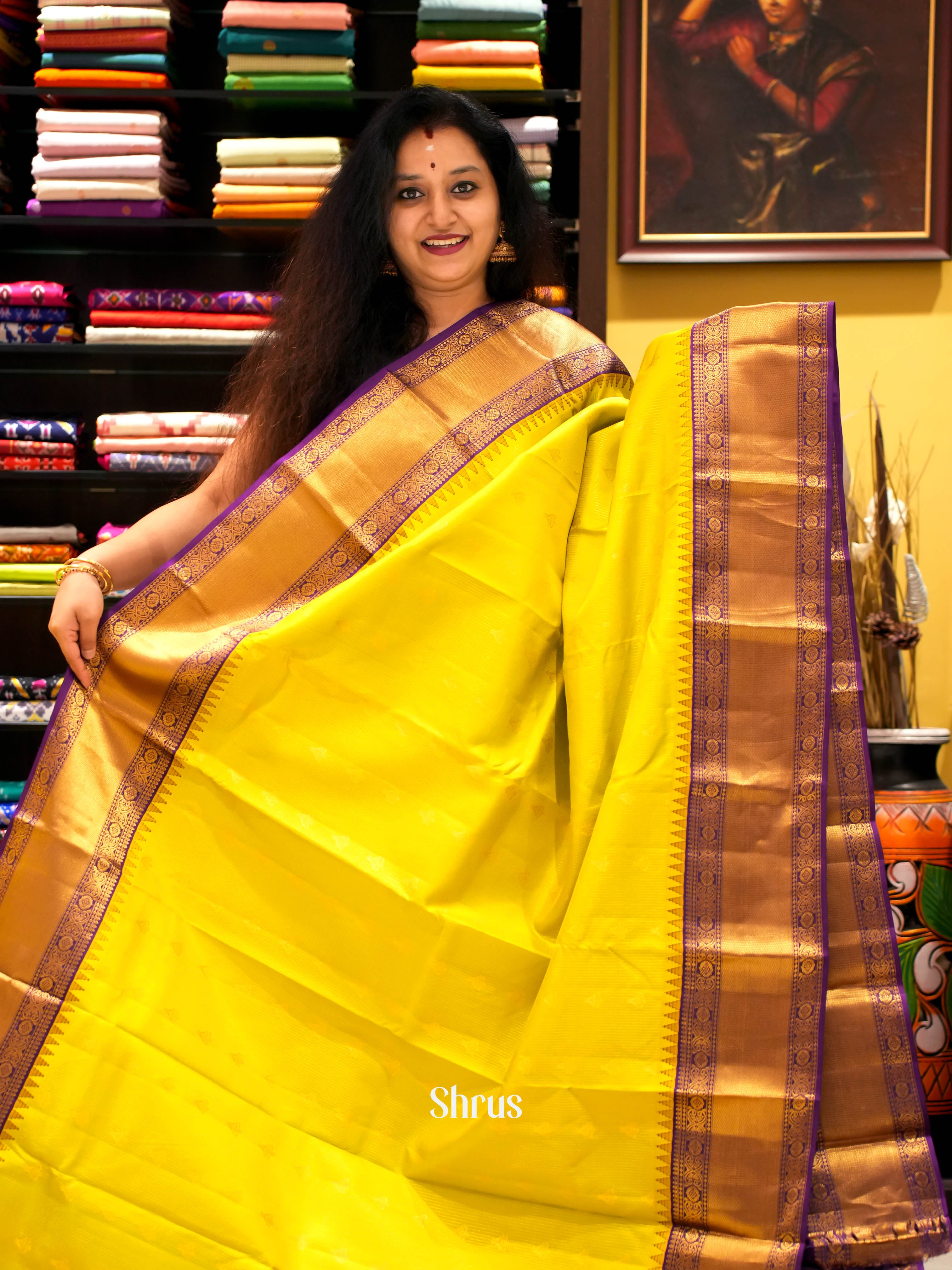 Yellow & Violet - Kanchipuram silk Saree