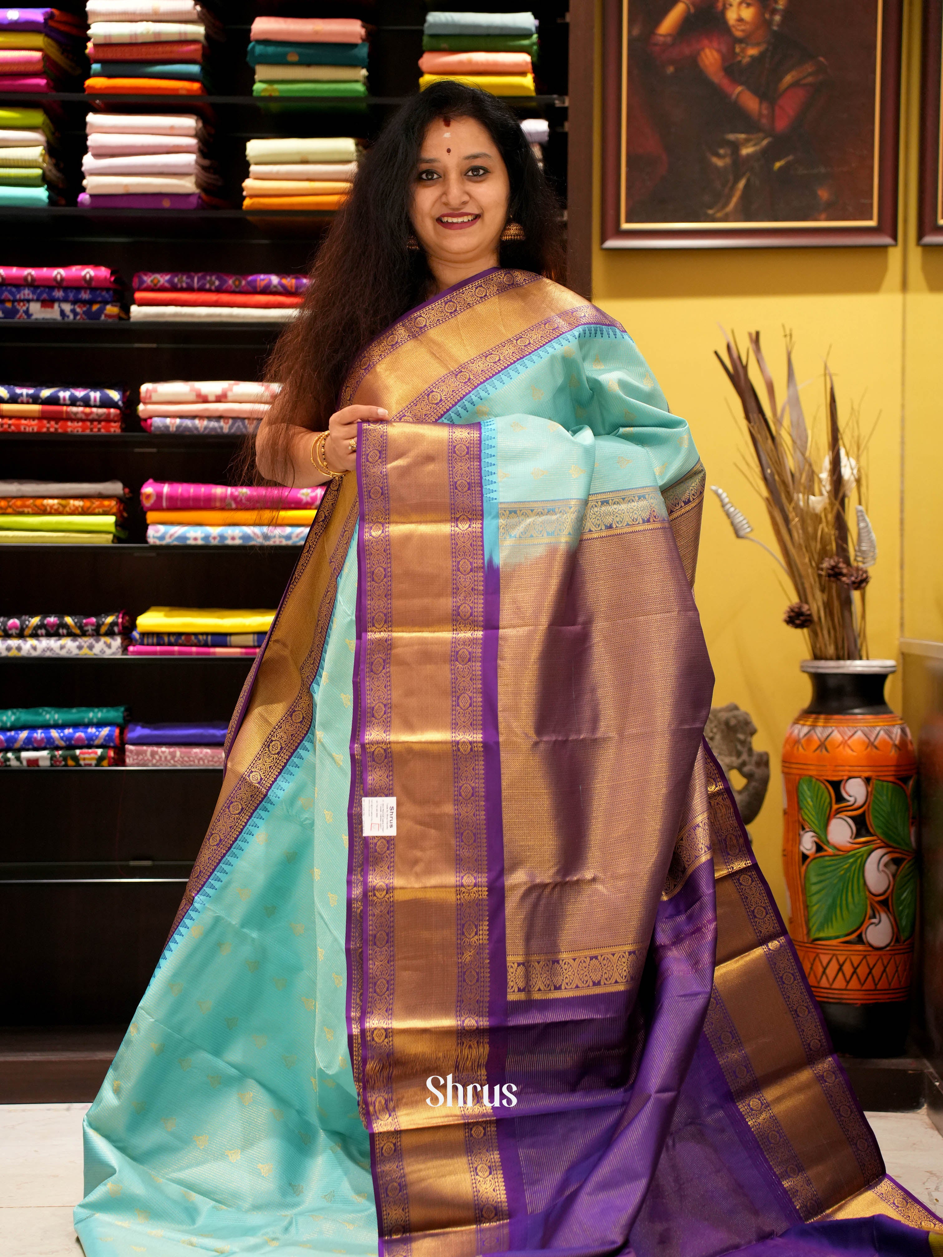 Teal & Purple - Kanchipuram silk Saree