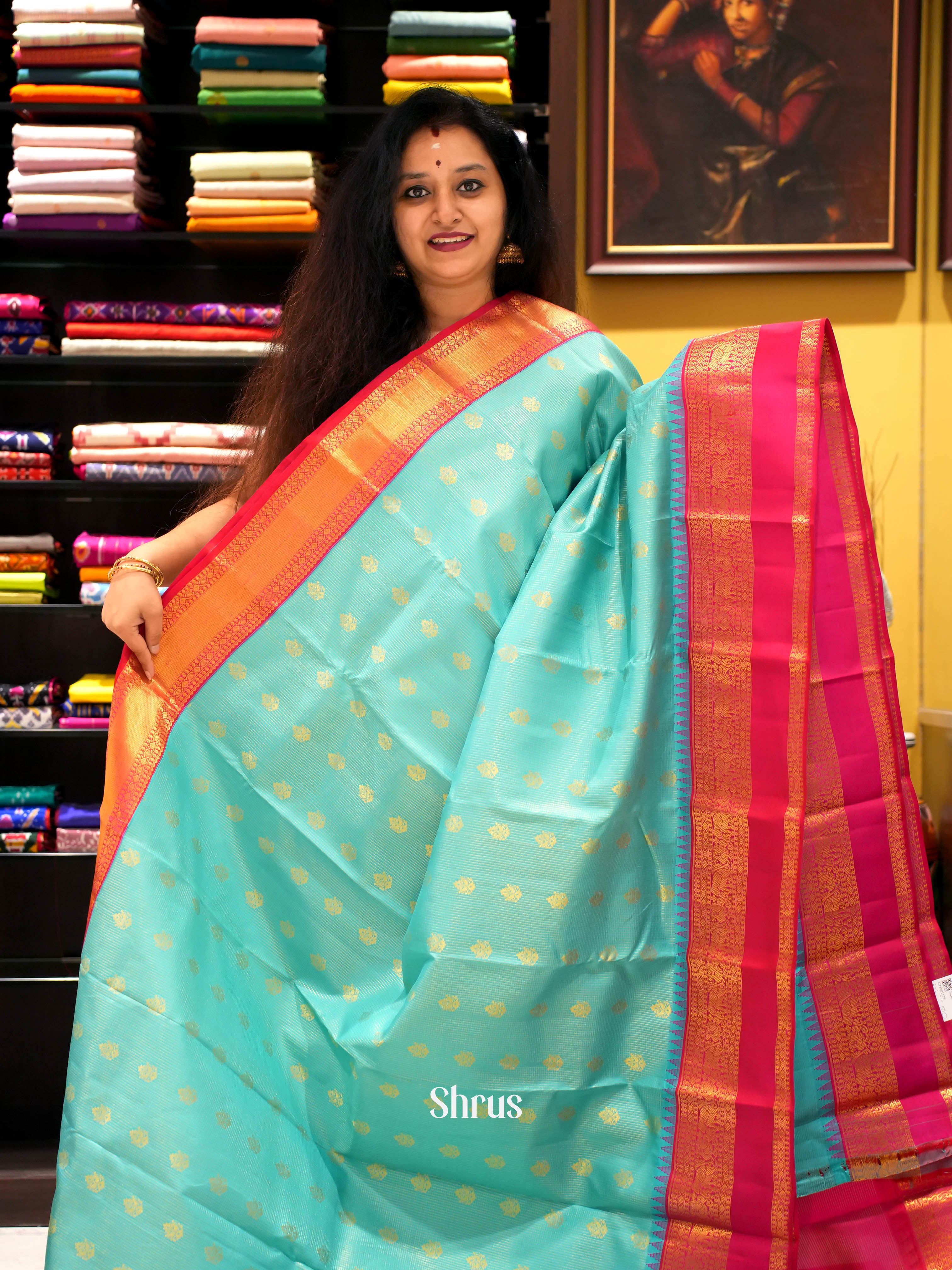 teal & Red - Kanchipuram silk Saree