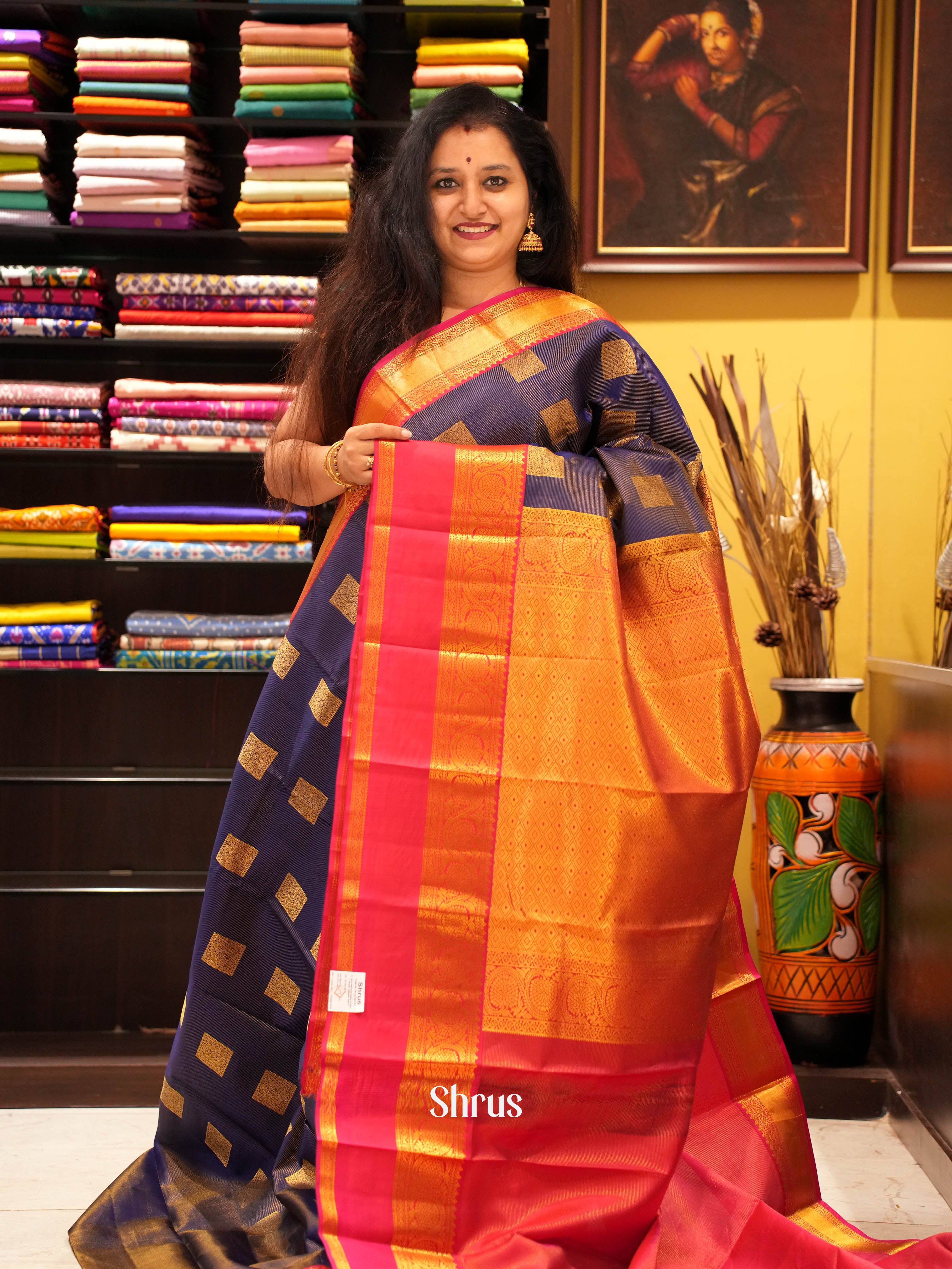 Blue & Red - Kanchipuram silk Saree