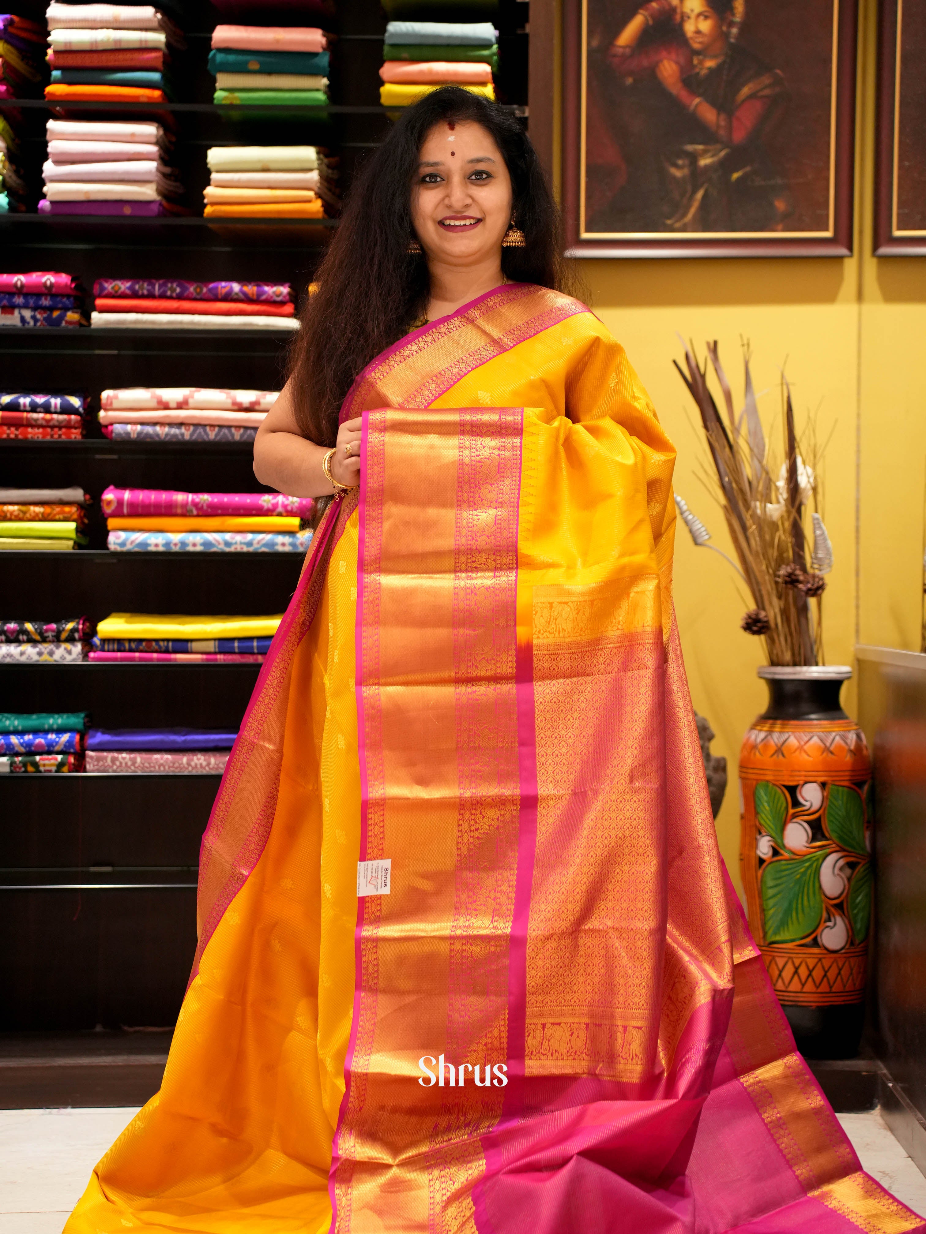 Yellow & Maroon - Kanchipuram silk Saree