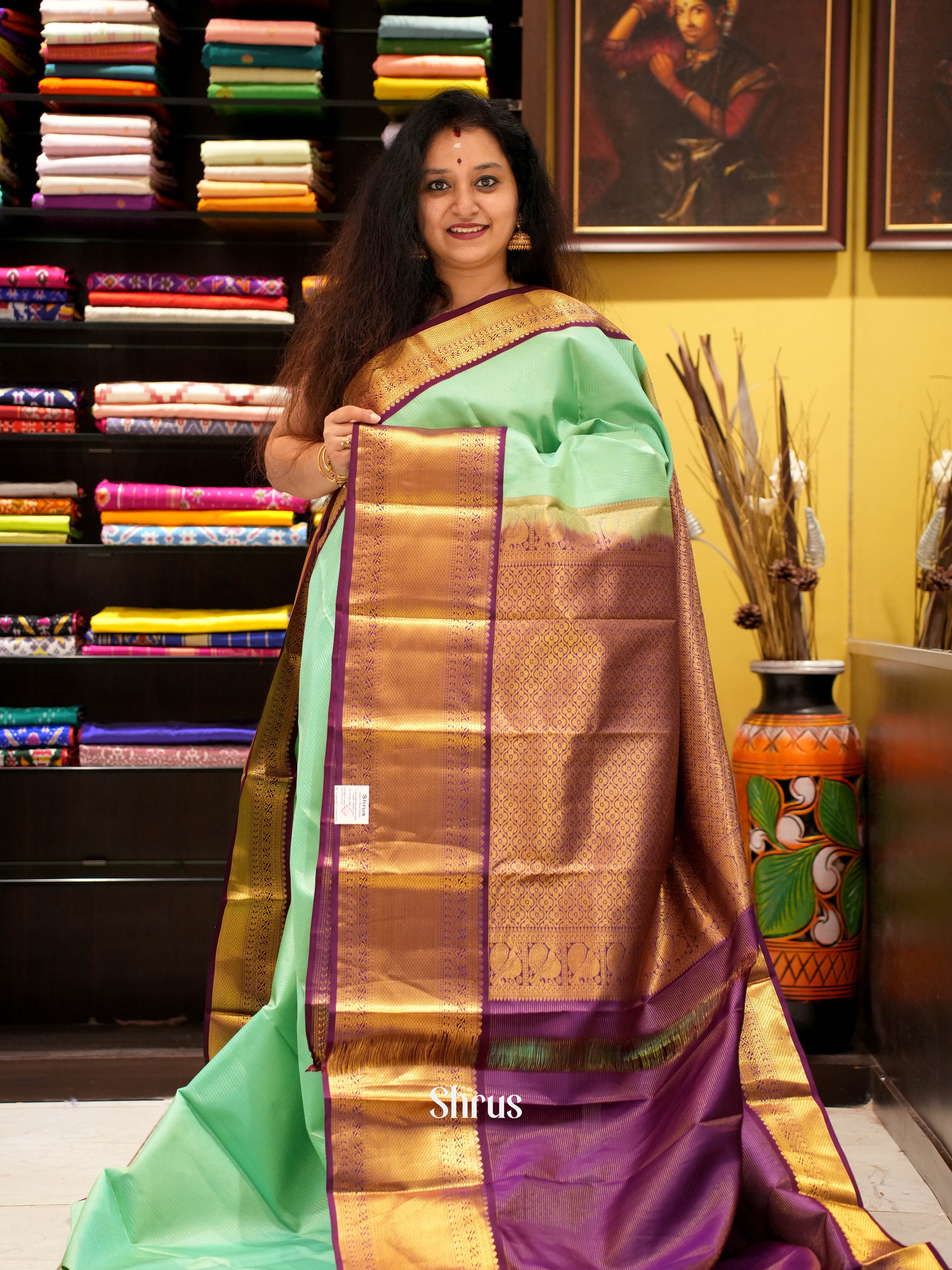 Pastel Green & Violet - Kanchipuram silk Saree