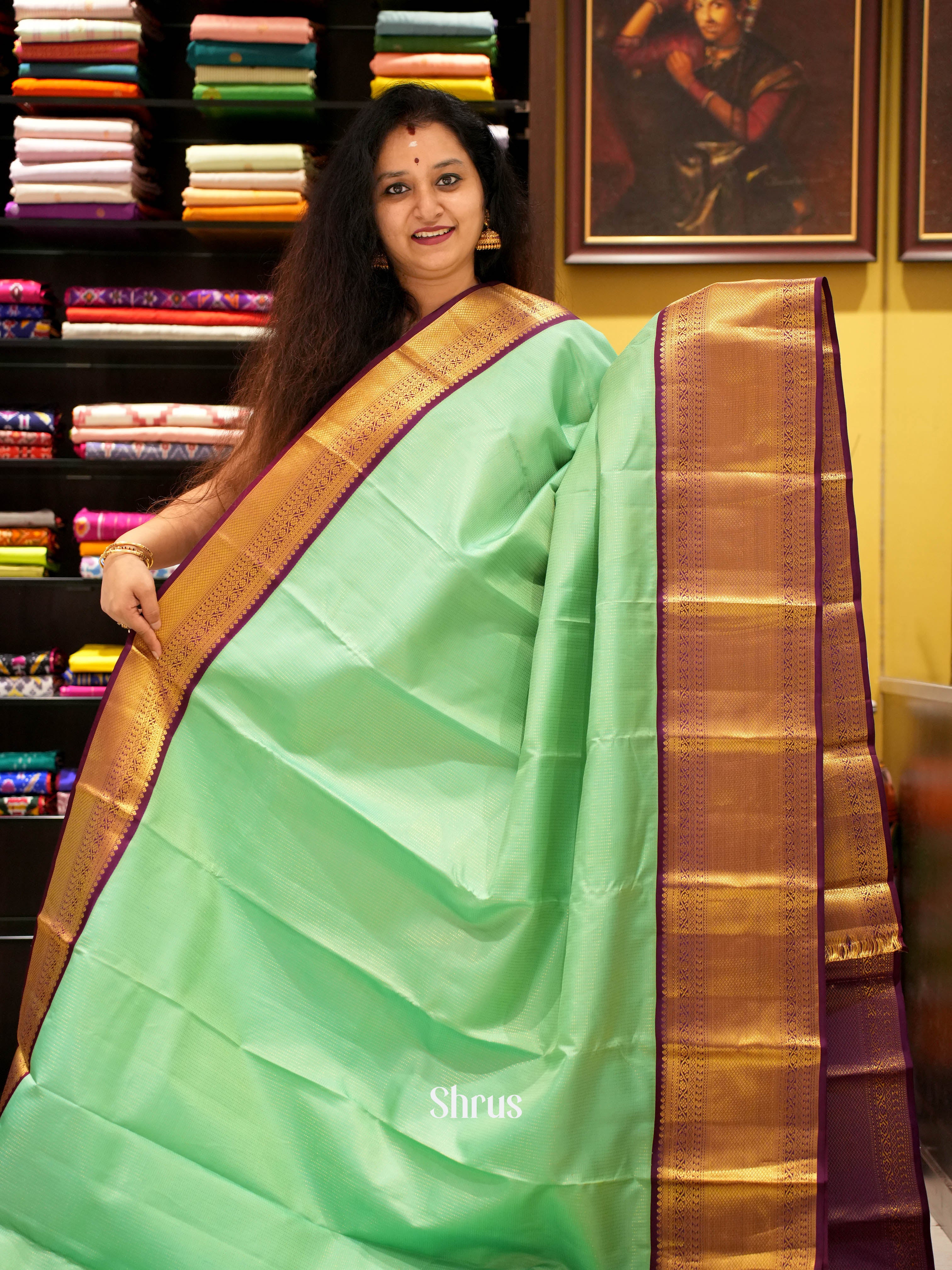 Pastel Green & Violet - Kanchipuram silk Saree