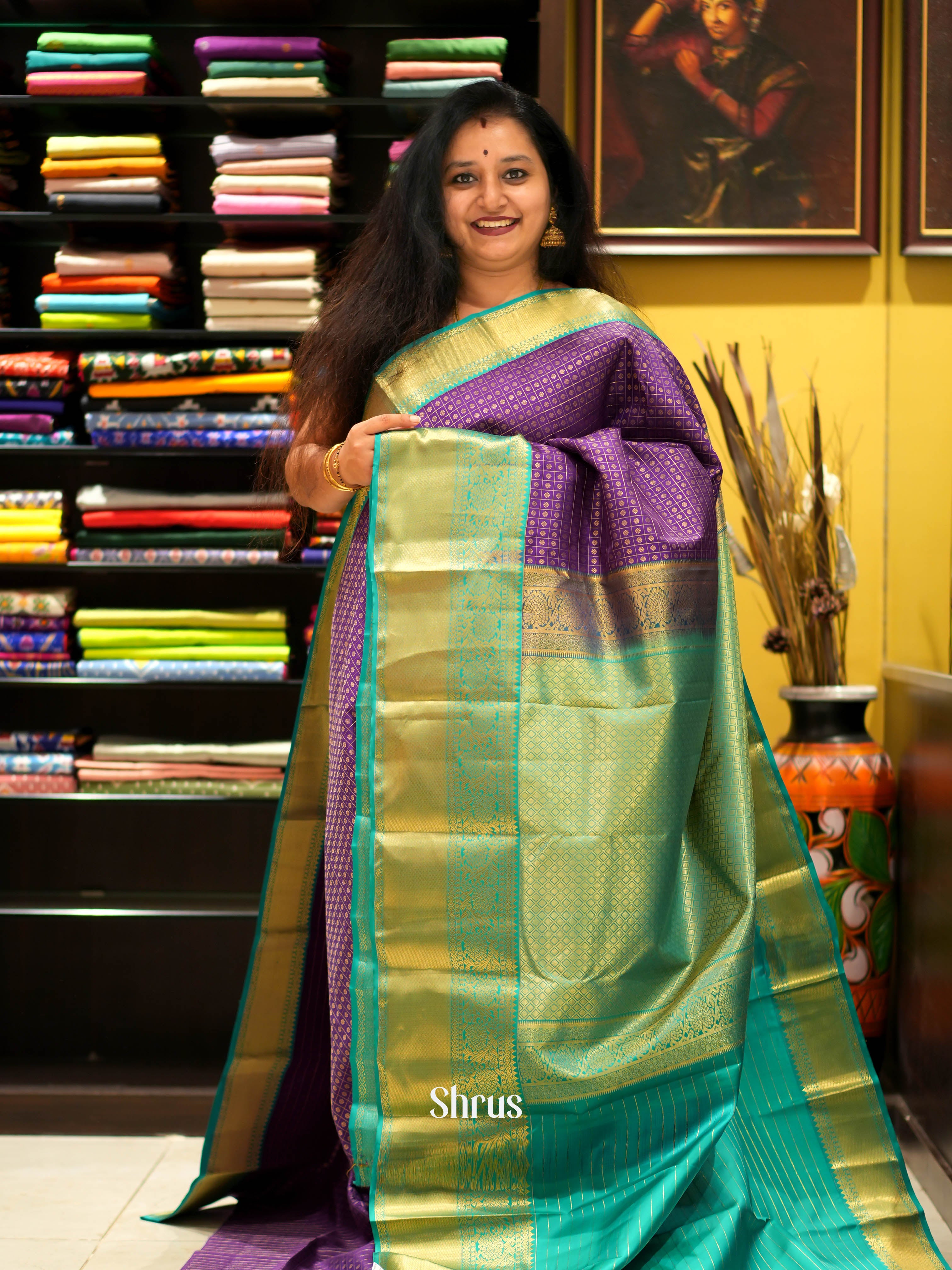 Violet & Green - Kanchipuram Silk Saree