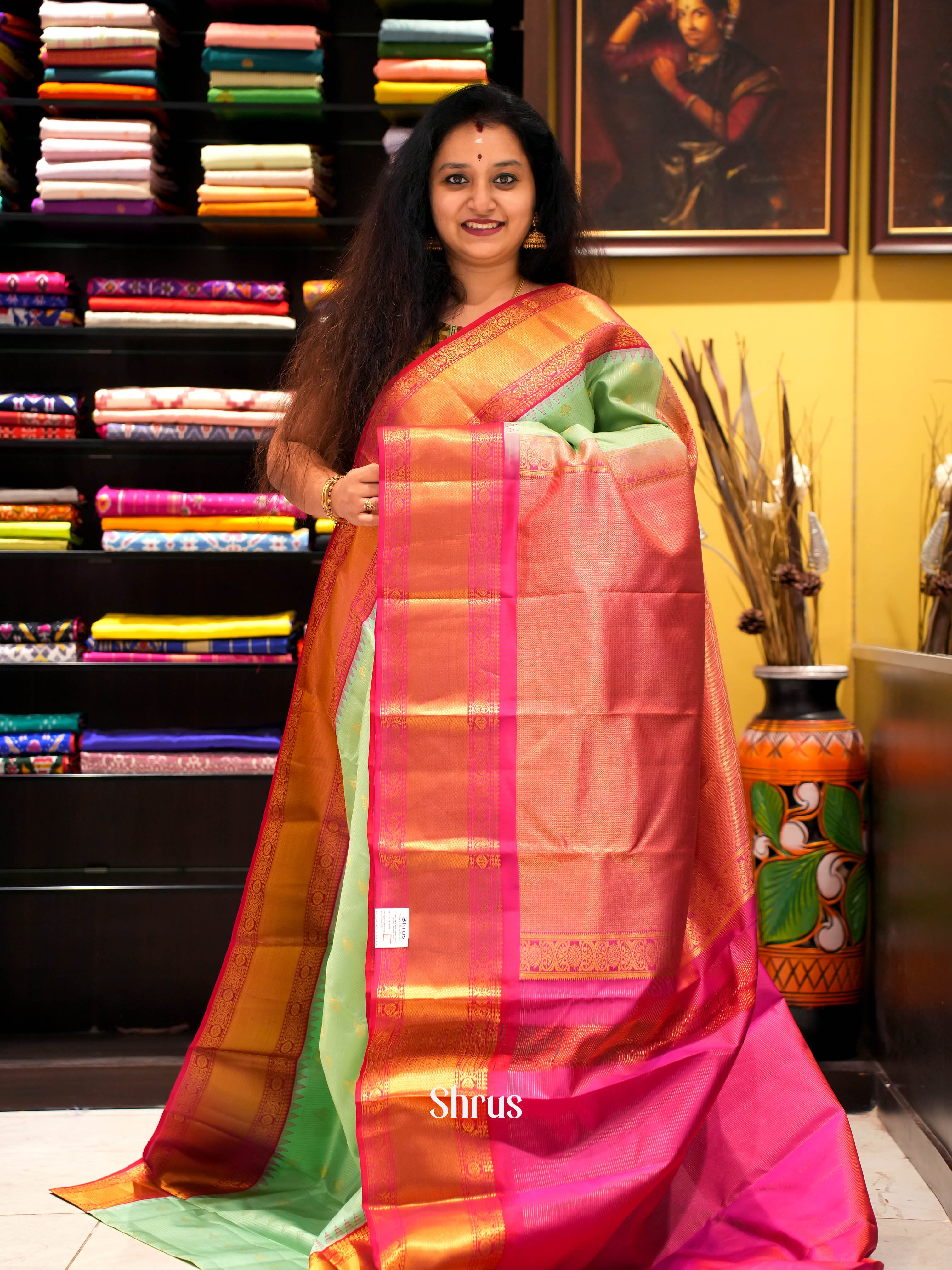 Pista Green & Maroon - Kanchipuram silk Saree