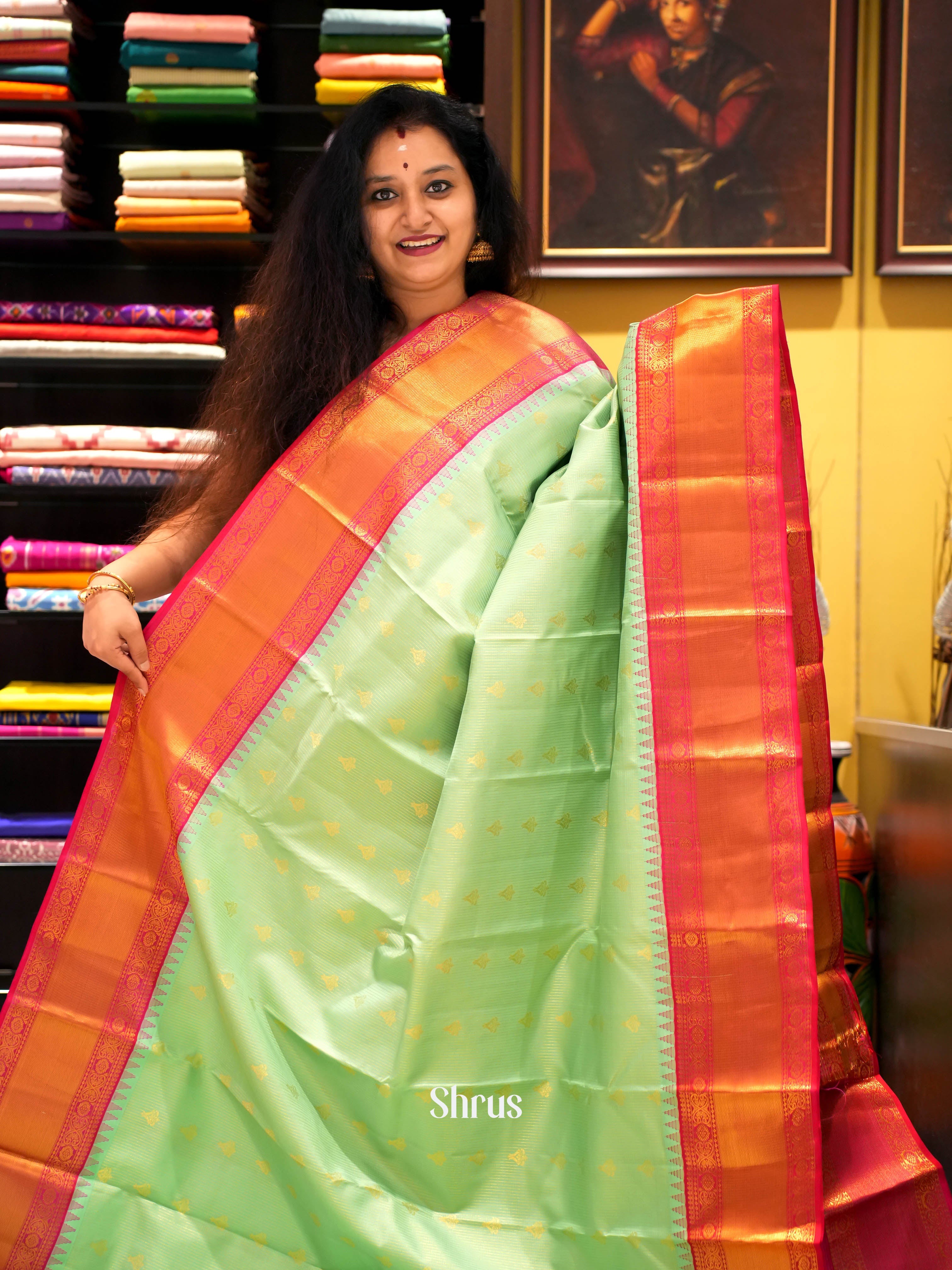 Pista Green & Maroon - Kanchipuram silk Saree