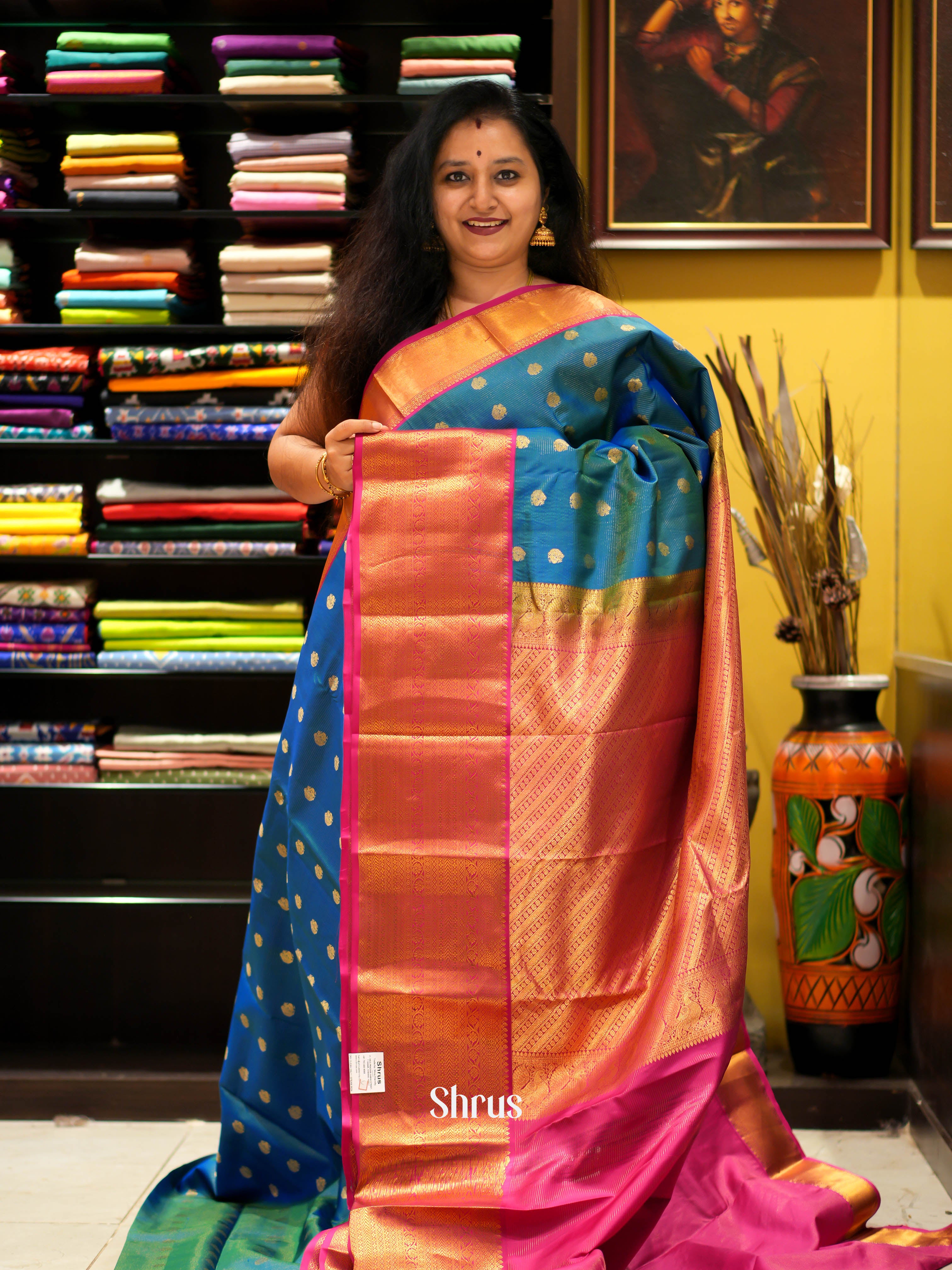 Blue & Maroon - Kanchipuram Silk Saree