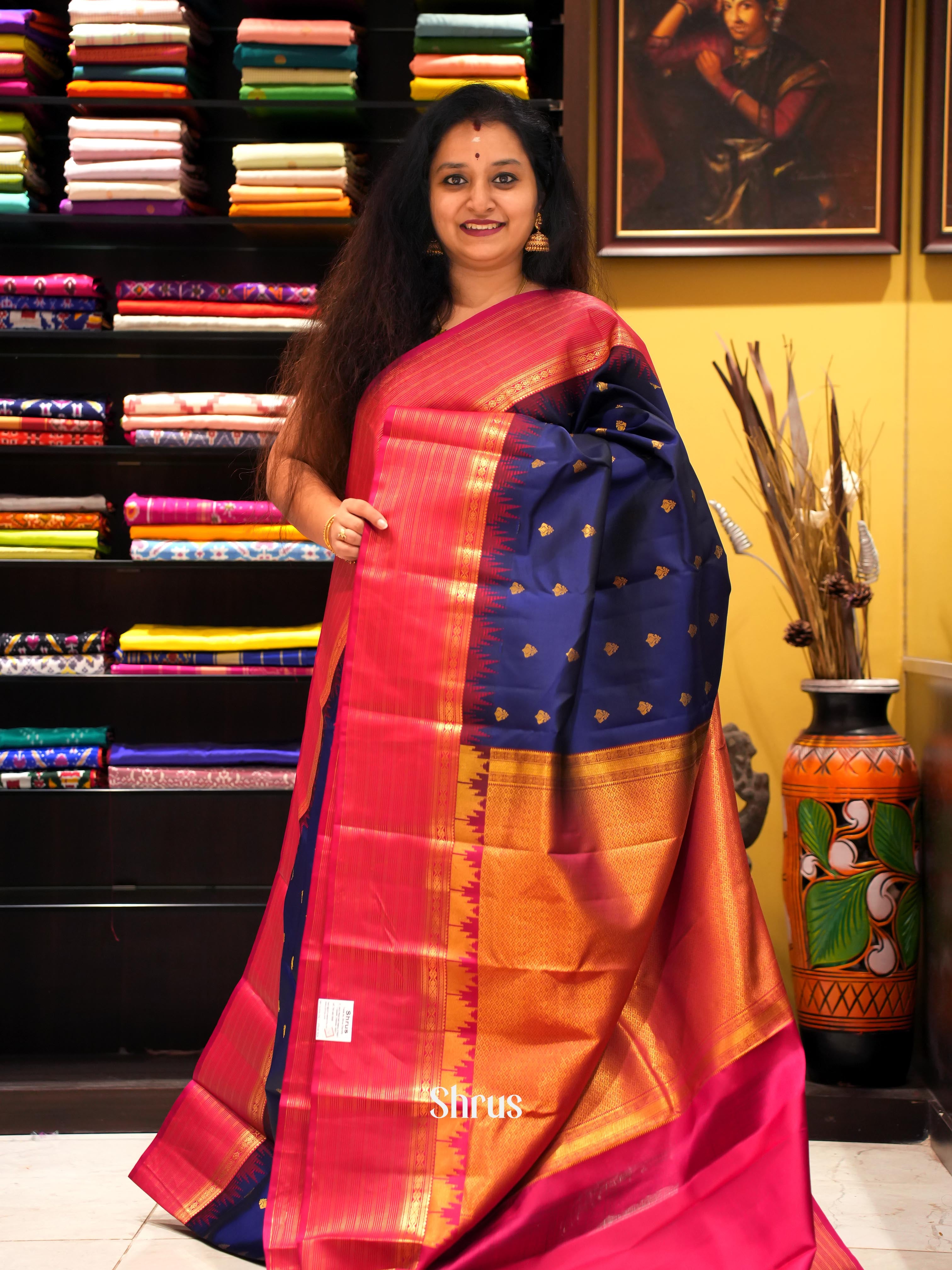 Blue & Maroon - Kanchipuram silk Saree