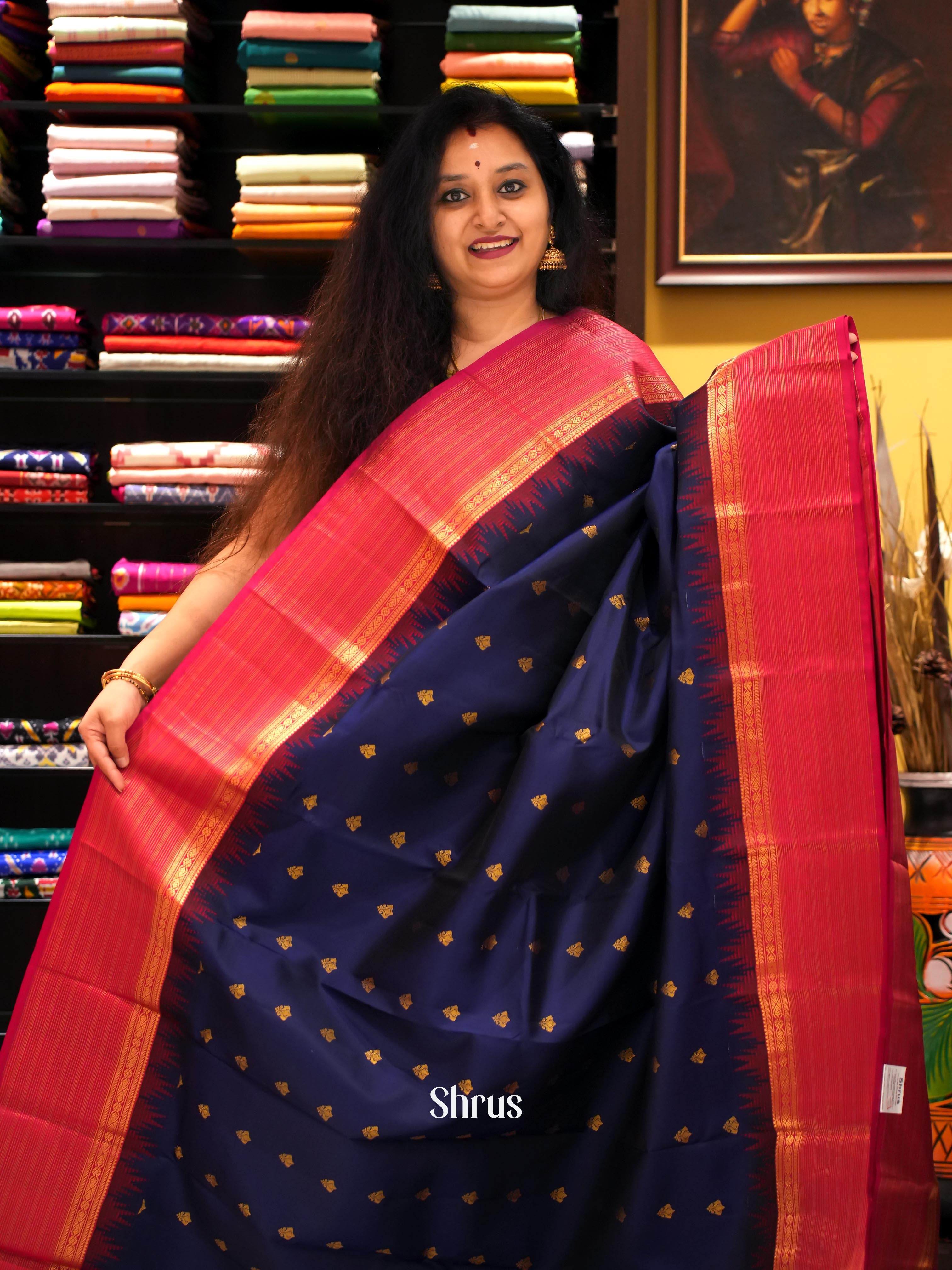 Blue & Maroon - Kanchipuram silk Saree