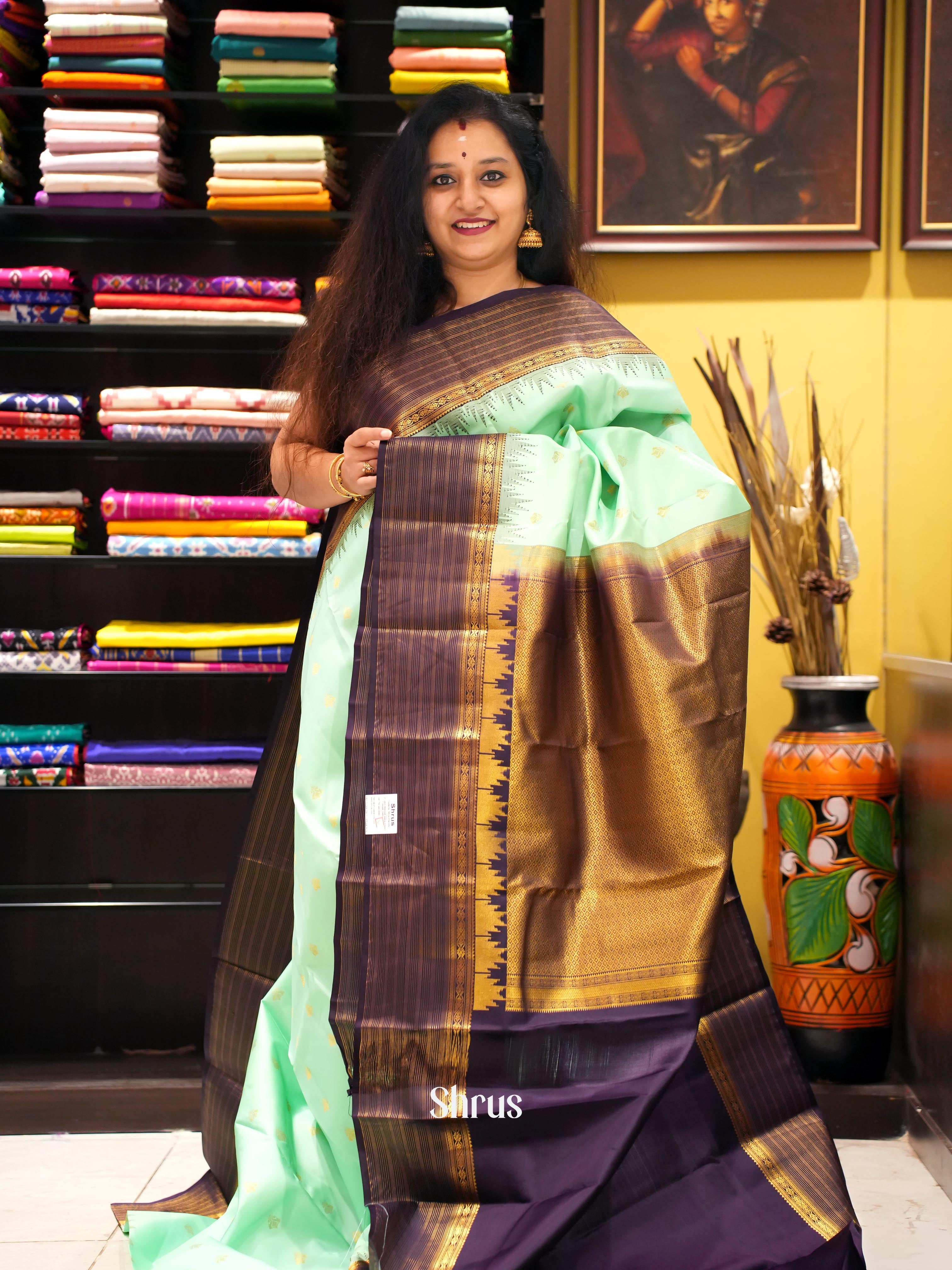 Pista Green & Dark Purple - Kanchipuram silk Saree