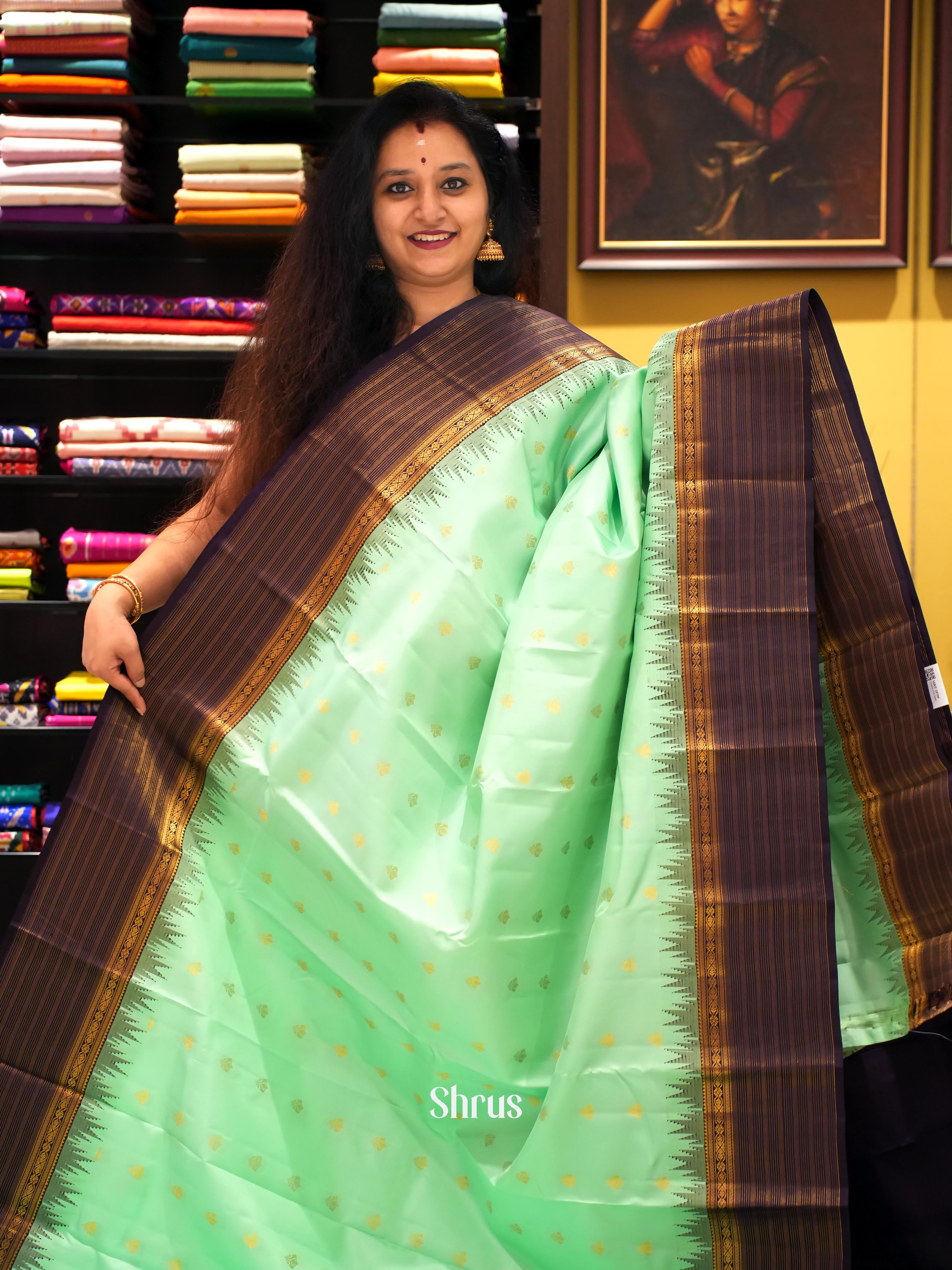 Pista Green & Dark Purple - Kanchipuram silk Saree