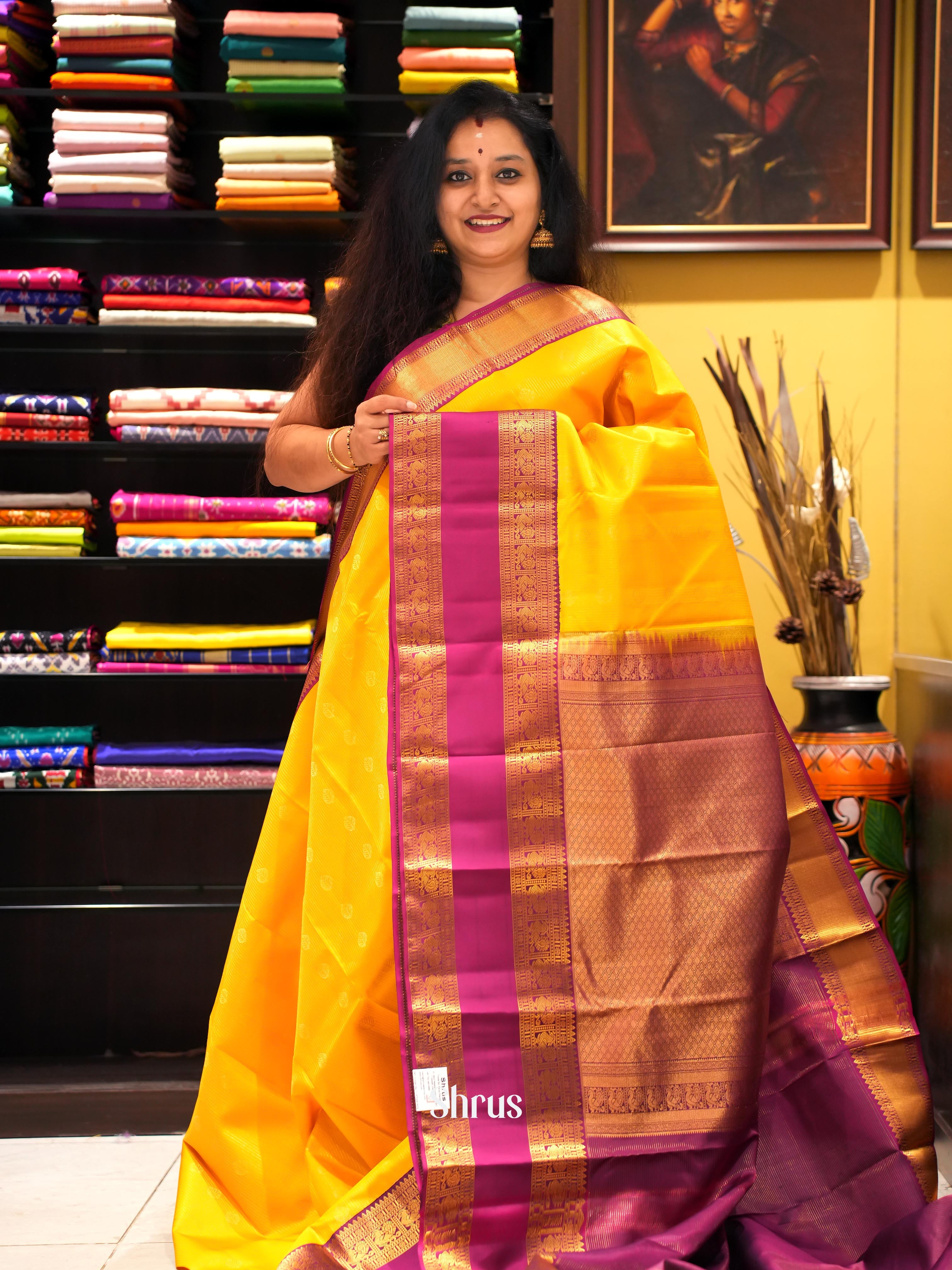 Yellow & Maroon - Kanchipuram silk Saree