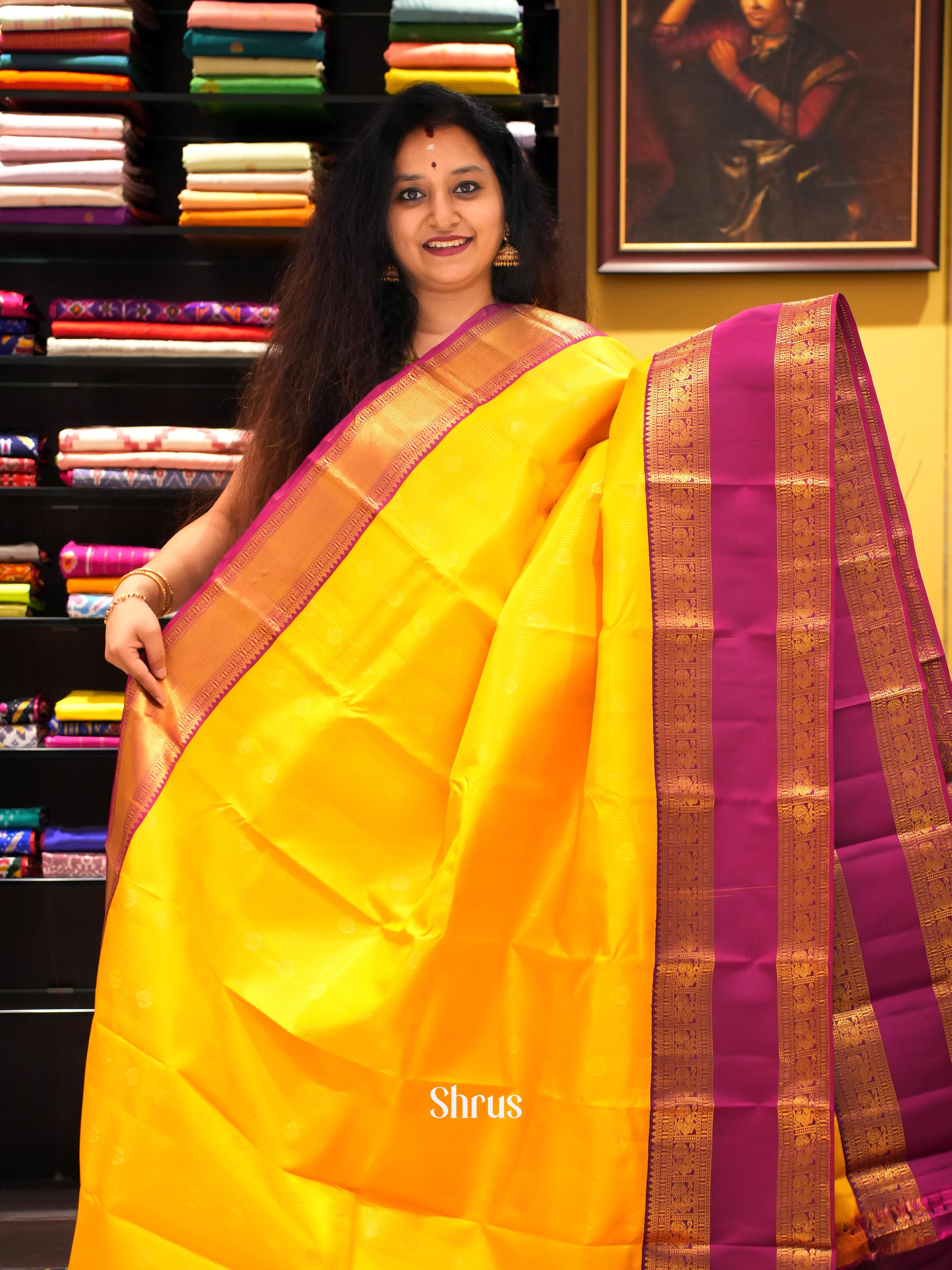 Yellow & Maroon - Kanchipuram silk Saree